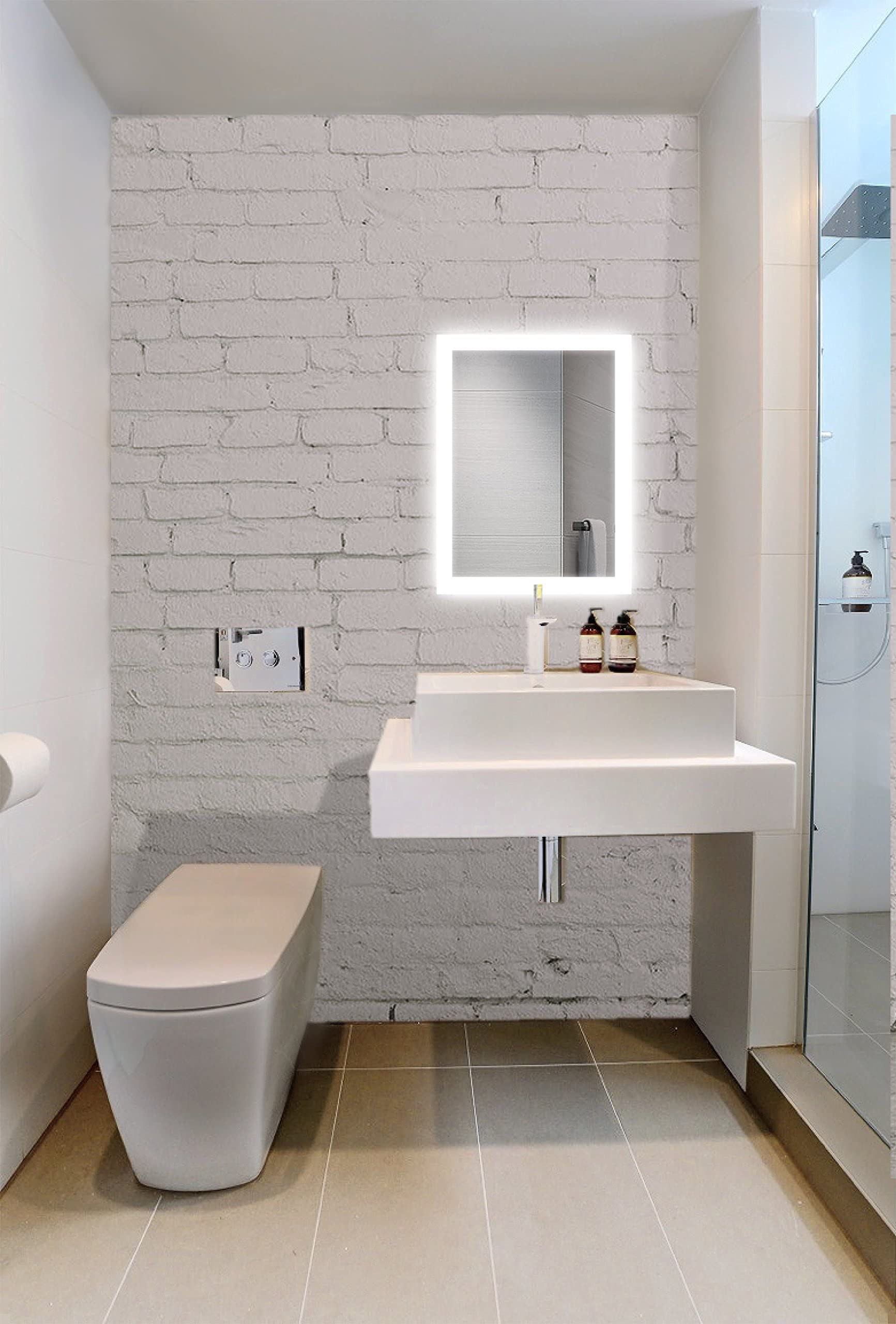 Krugg Small LED Bathroom Mirror 15 Inch x 20 Inch  Lighted Vanity Mirror Includes Dimmer & Defogger   Wall Mount Vertical or Horizontal Installation
