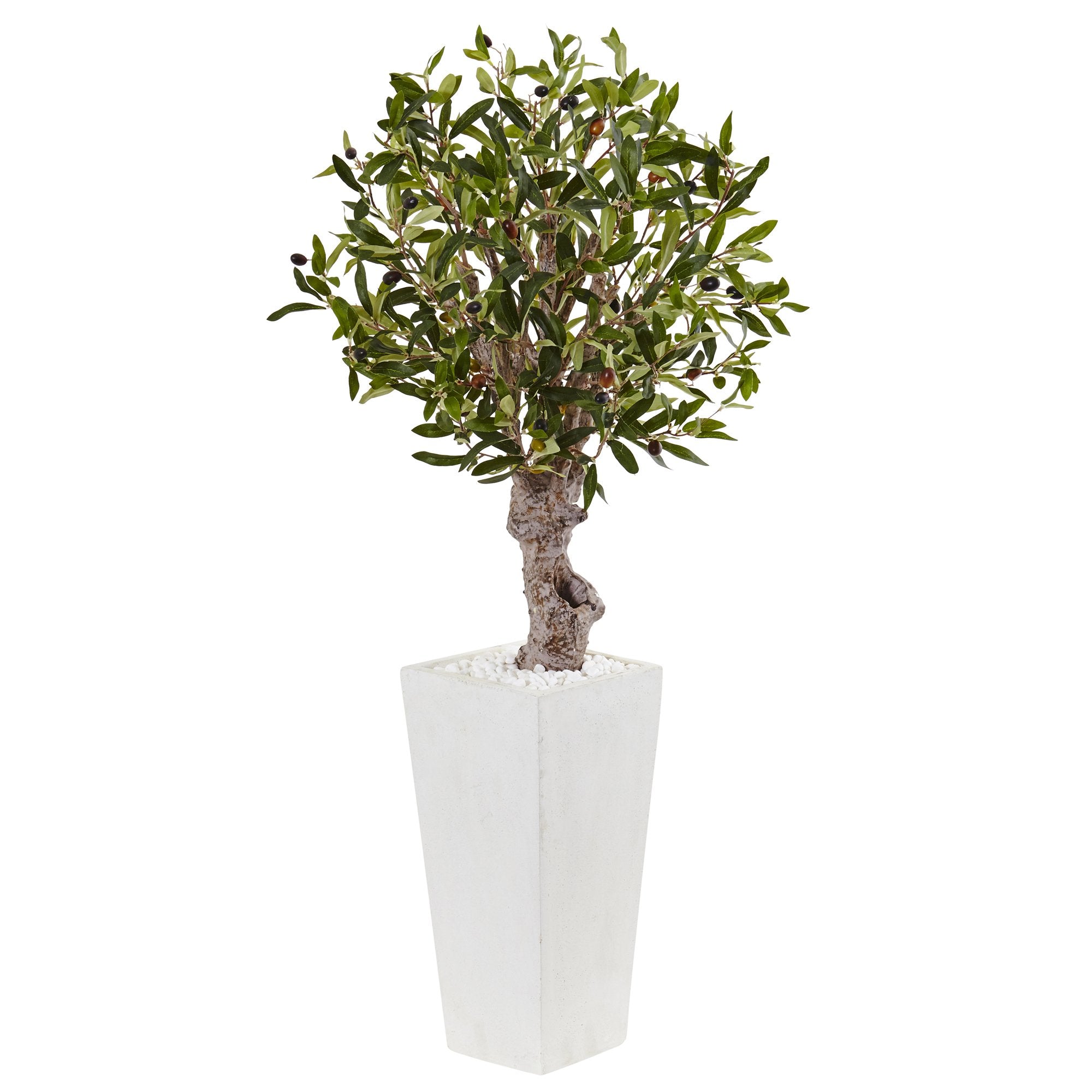 Nearly Natural 3.5ft. Olive Artificial Tree in White Tower Planter