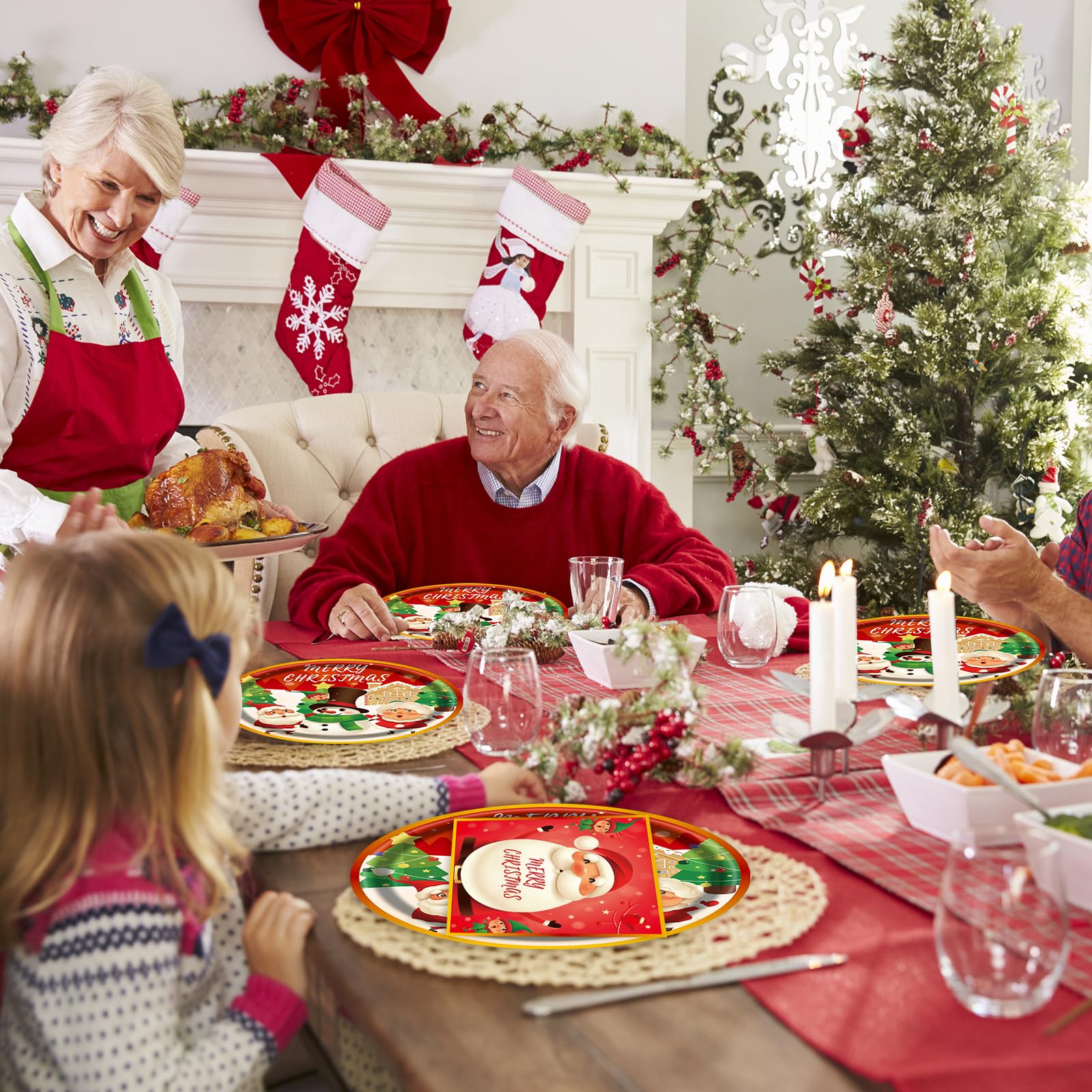 Evyienen 40Pcs Christmas Paper Plates And Napkins Set, Christmas Party Supplies Disposable Holiday Santa Claus Tableware For Mer