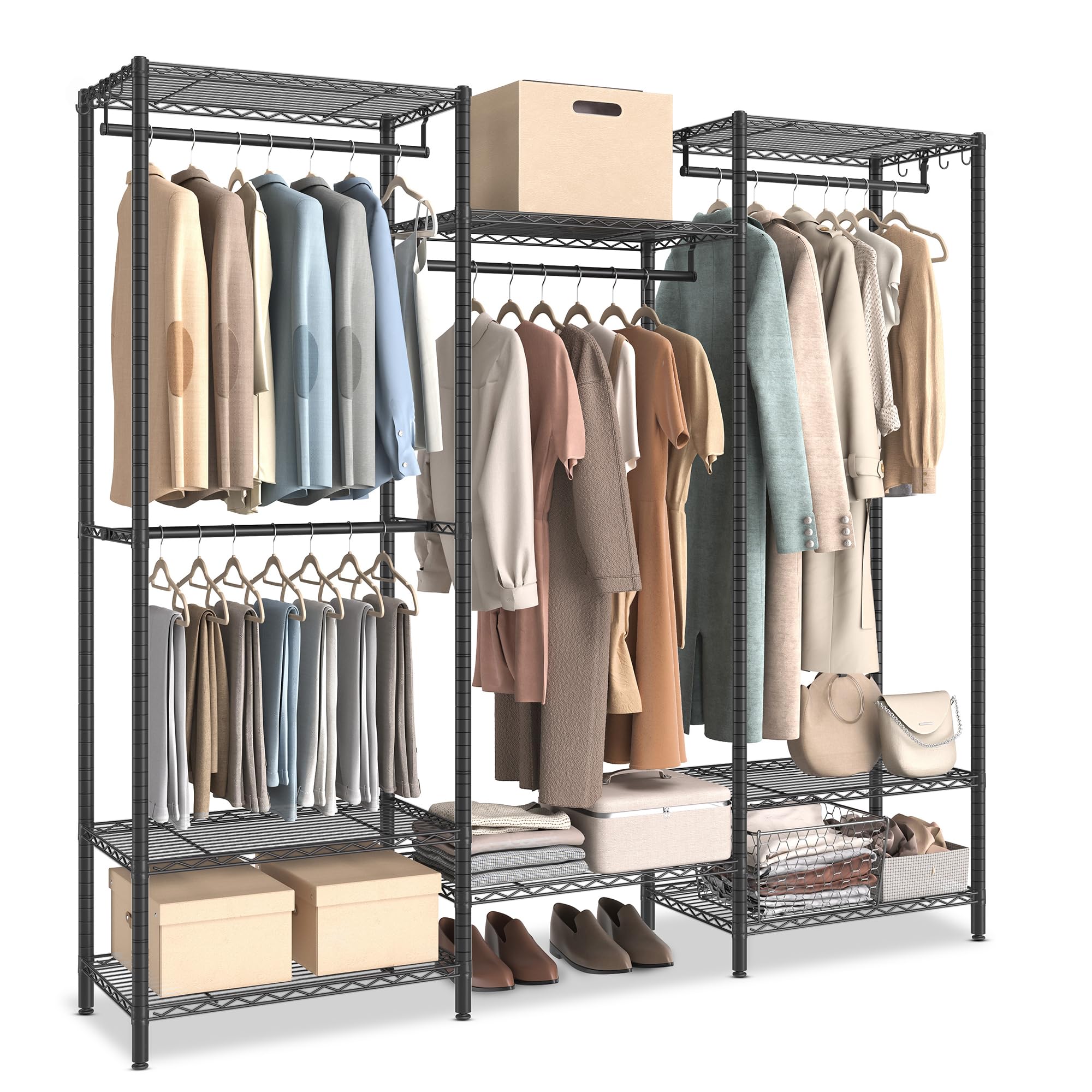 Songmics Portable Wardrobe Closet Heavy Duty Clothes Rack, Freestanding Closet Organizer, Metal Garment Rack With Adjustable Wir