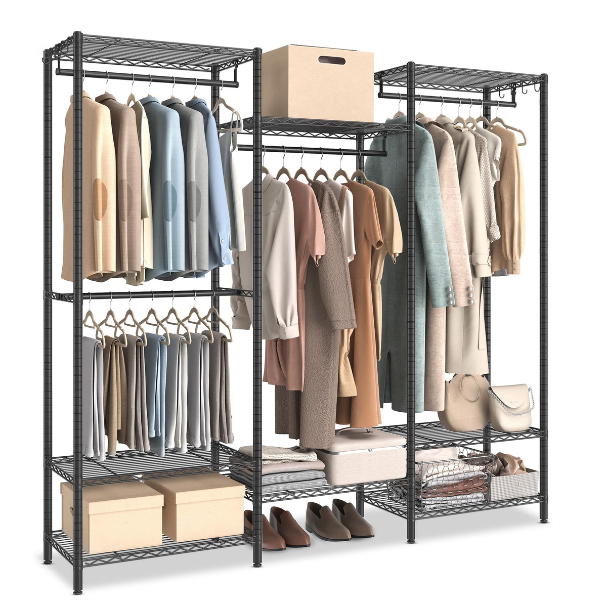Songmics Portable Wardrobe Closet Heavy Duty Clothes Rack, Freestanding Closet Organizer, Metal Garment Rack With Adjustable Wir