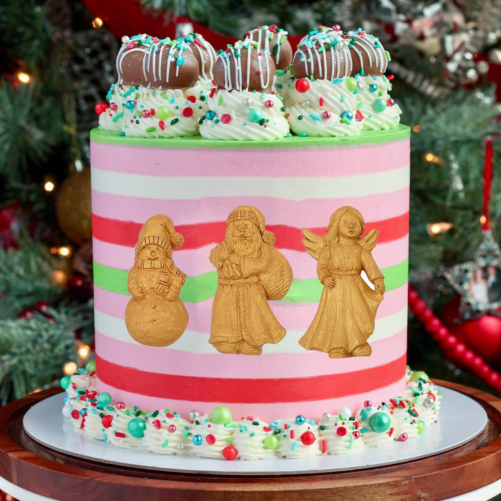 Christmas Fondant Molds 2 Pcs, Santa Claus Snowan Our Lady Feather Silicone Chocolate Mold For Reindeer Snowflake Deer Moluld Ca