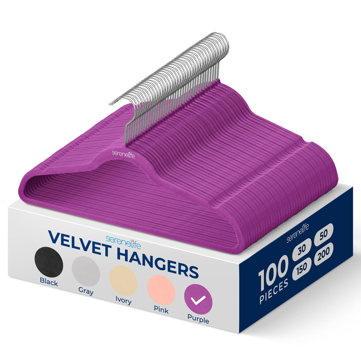 Serenelife 100 Pieces Velvet Hangers - Space Saving Heavy Duty Slim Suit Clothes Hanger Set With 360 Degree Swivel Metal Hook, C