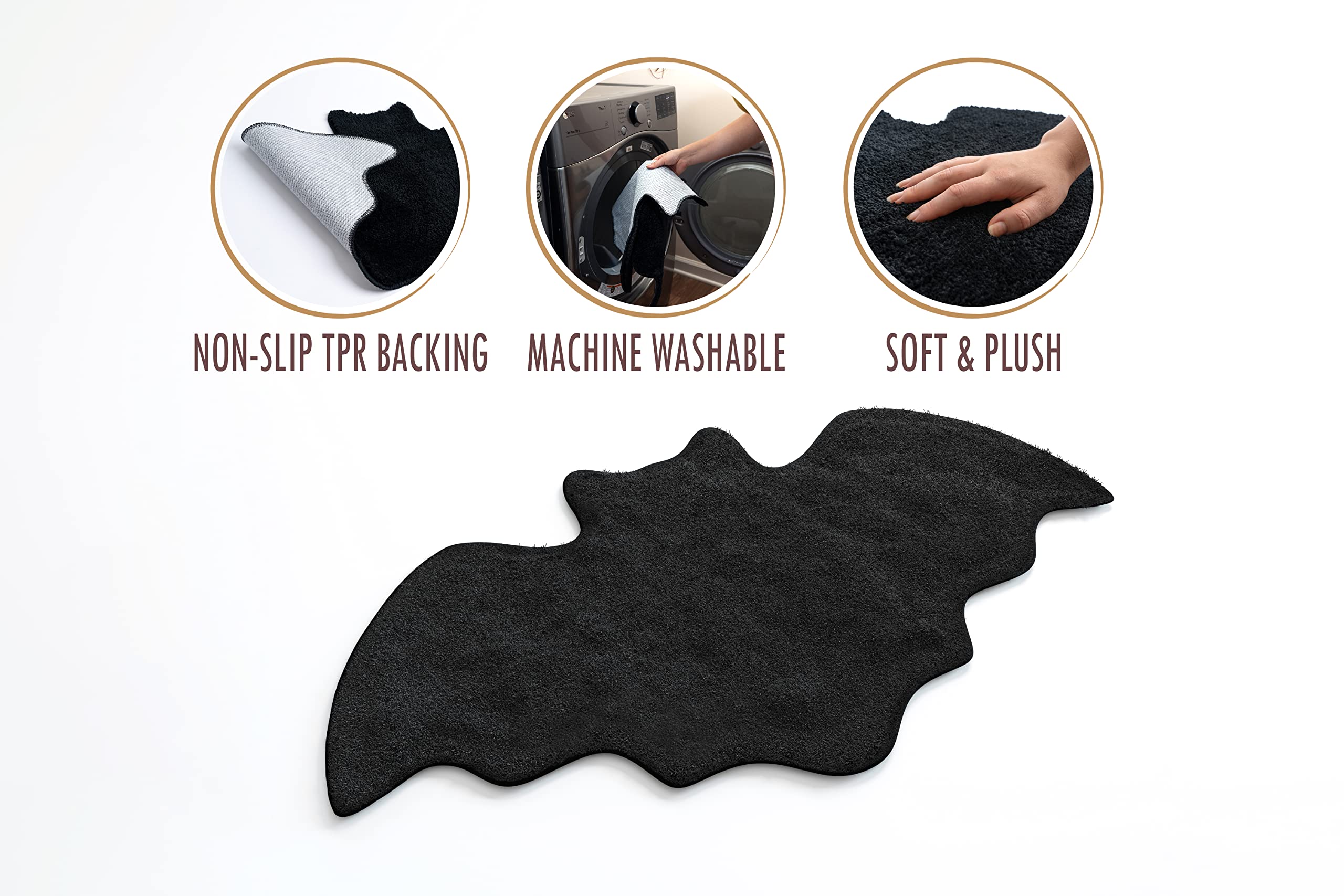 Halloween Bat Bath Mat - Rugs Bat Decor - Bats Bathroom Rug Decoration Black Gothic Gift Goth Gifts Room Decorations Spooky Witc
