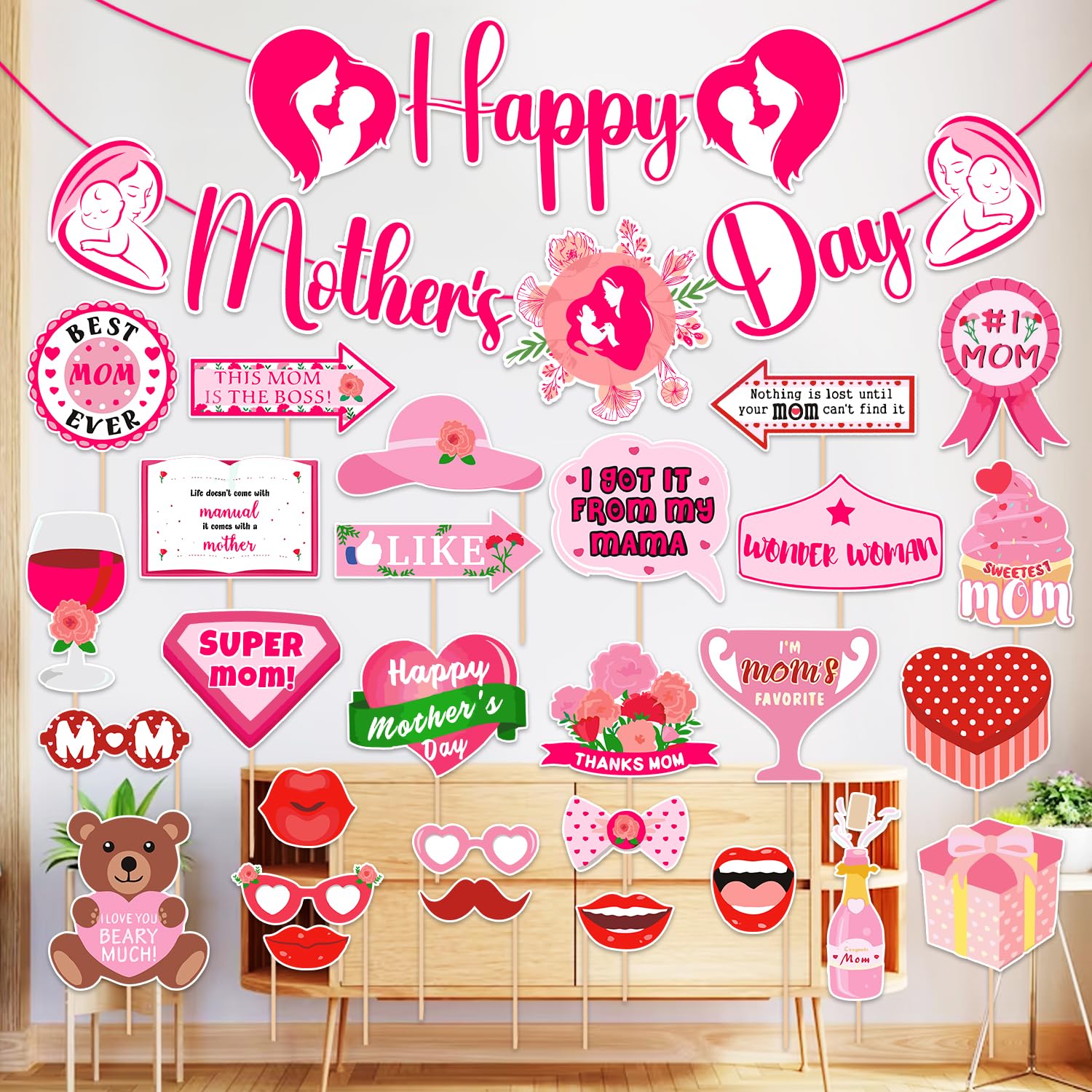 Zyozique Mothers Day Decorations Item | Mothers Day Party Favors  Happy Mothers Day Paper Banner & PhotoBooth Props for Moth