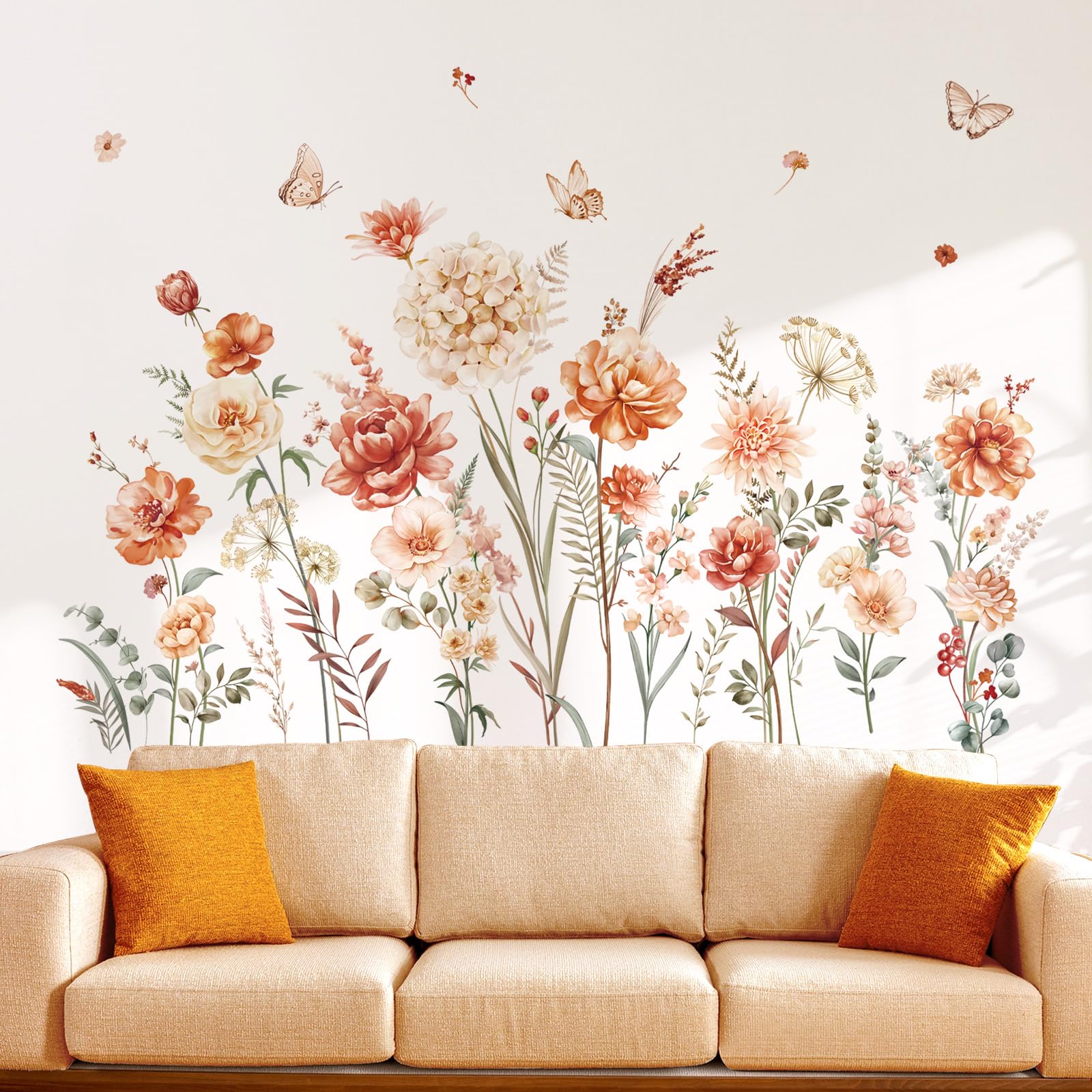 Decalmile Boho Flower Wall Decals Wildflower Garden Floral Grass Wall Stickers Girls Bedroom Living Room Kitchen Wall Decor Gift