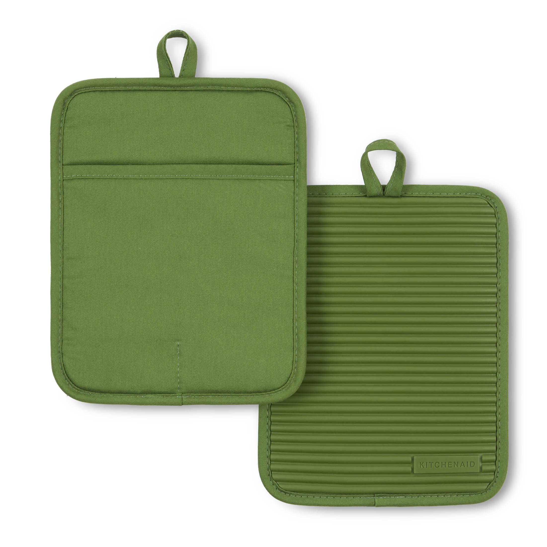 Kitchenaid Ribbed Soft Silicone Pot Holder 2-Pack Set, Matcha, 7''X9''