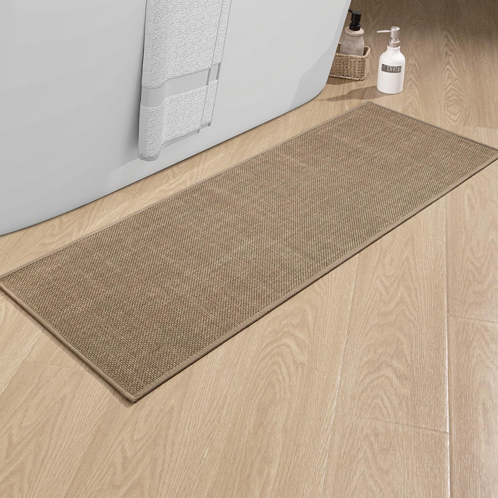 Chakme Bathroom Rugs Mat 47X17, Ultra Thin Non Slip Bath Mat Runner Quick Dry Absorbent Bath Mat For Bathroom Floor, (Dark Beige