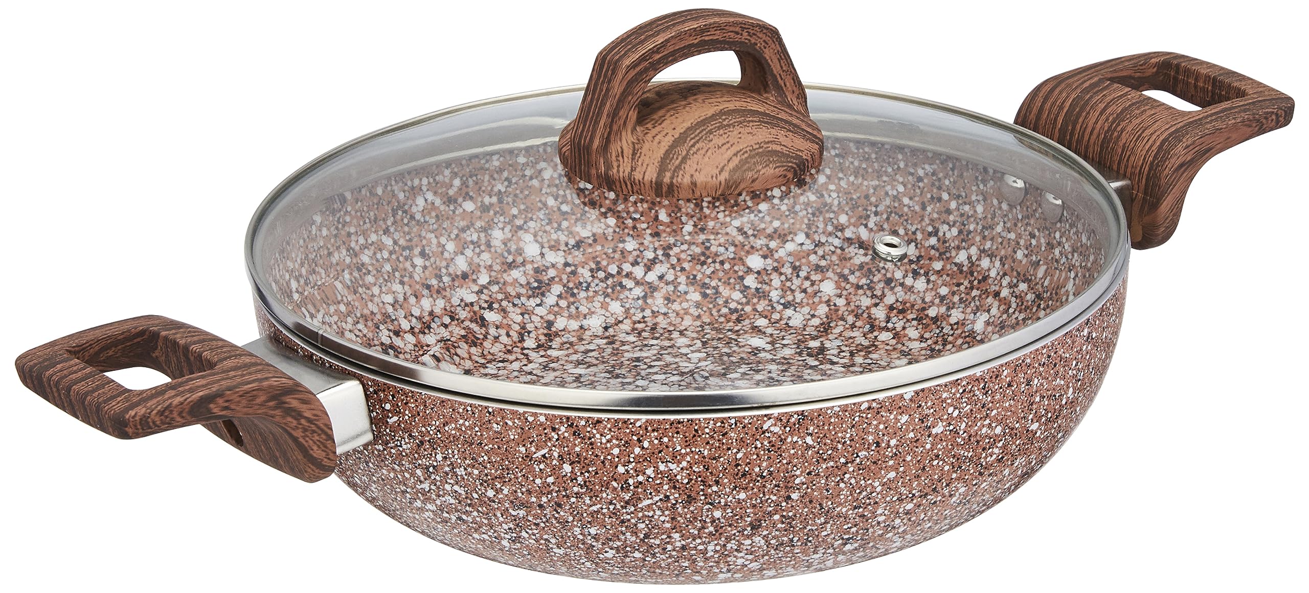 Amazon Basics Aluminium Granite Finish Non-Stick Induction Base Deep Kadai | 24Cm With Glass Lid | Granite Finish | Rust | 1 L