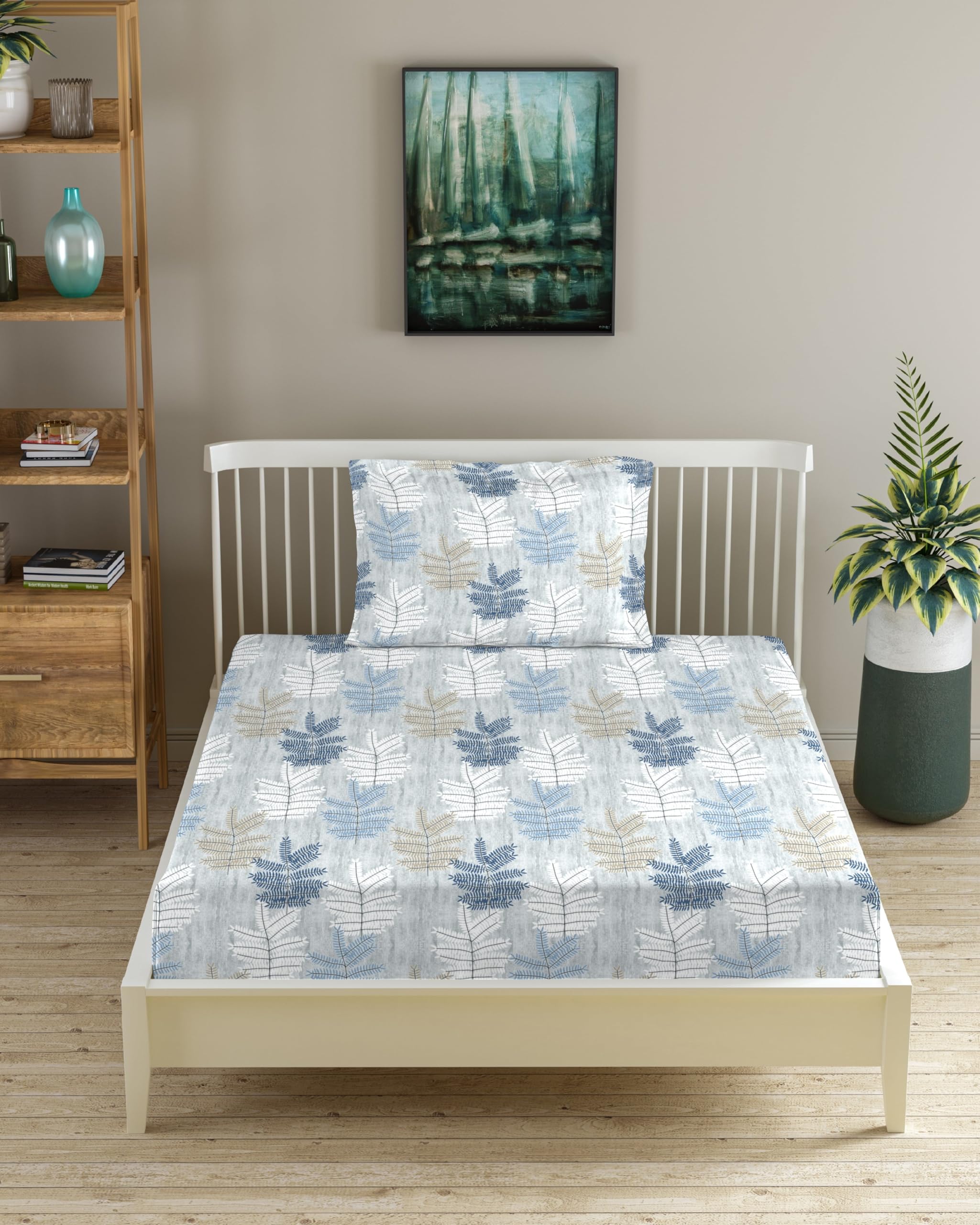Trance Home Linen 100% Cotton 180 Tc 78X36 Single Size Elastic Fitted Bedsheet | Printed Single Bed Size Elasticated Fitted Be