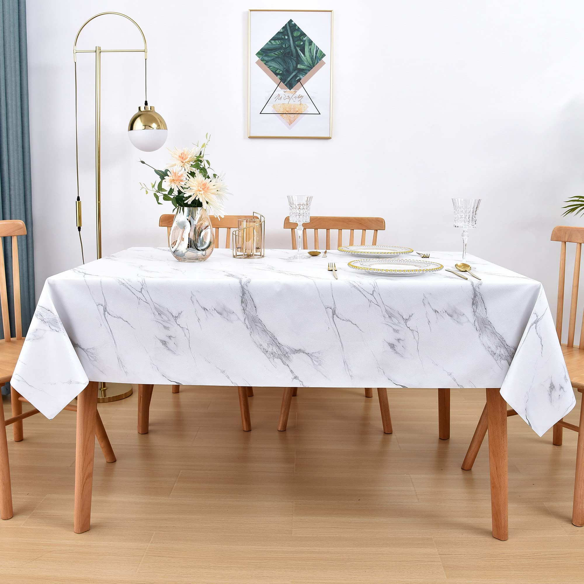 Lohascasa Vinyl Tablecloth For Rectangle Tables, Waterproof Pvc Plastic Table Cloth Covers, Oilcloth Wipeable Tablecloths For 9F