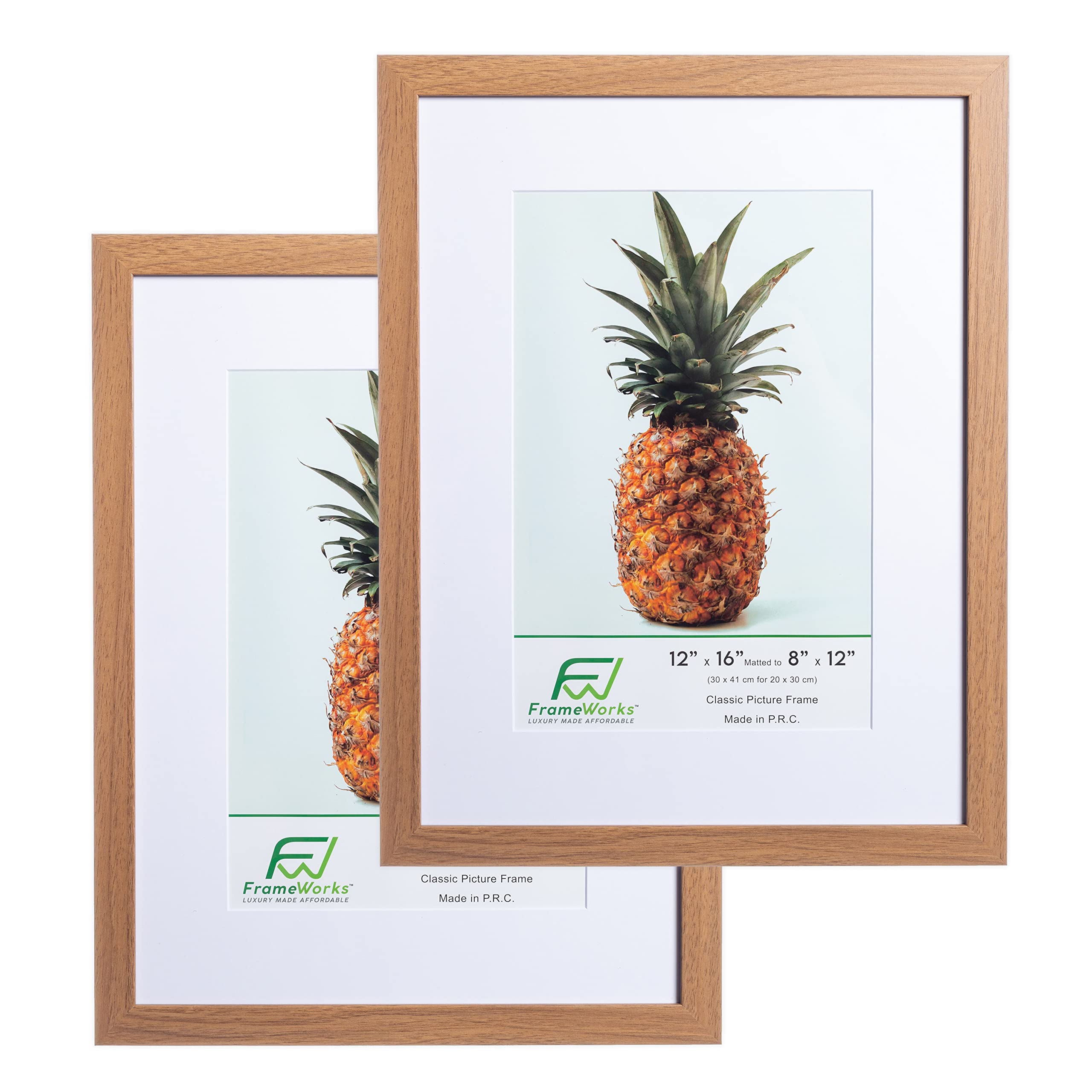 FrameWorks 2-Pack, 12x16 Matted to 8x12 Picture Frame, Golden Oak - Classic Photo Frame with Tempered Glass, Picture Frame with 