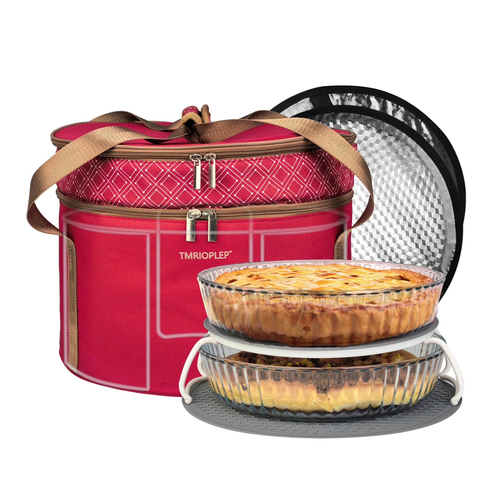 Tmrioplep Pie Carrier With A Lid And Handle, With A Hard Edge That WonT Collapse, Round Insulated Casserole Carrier,It Is Suita