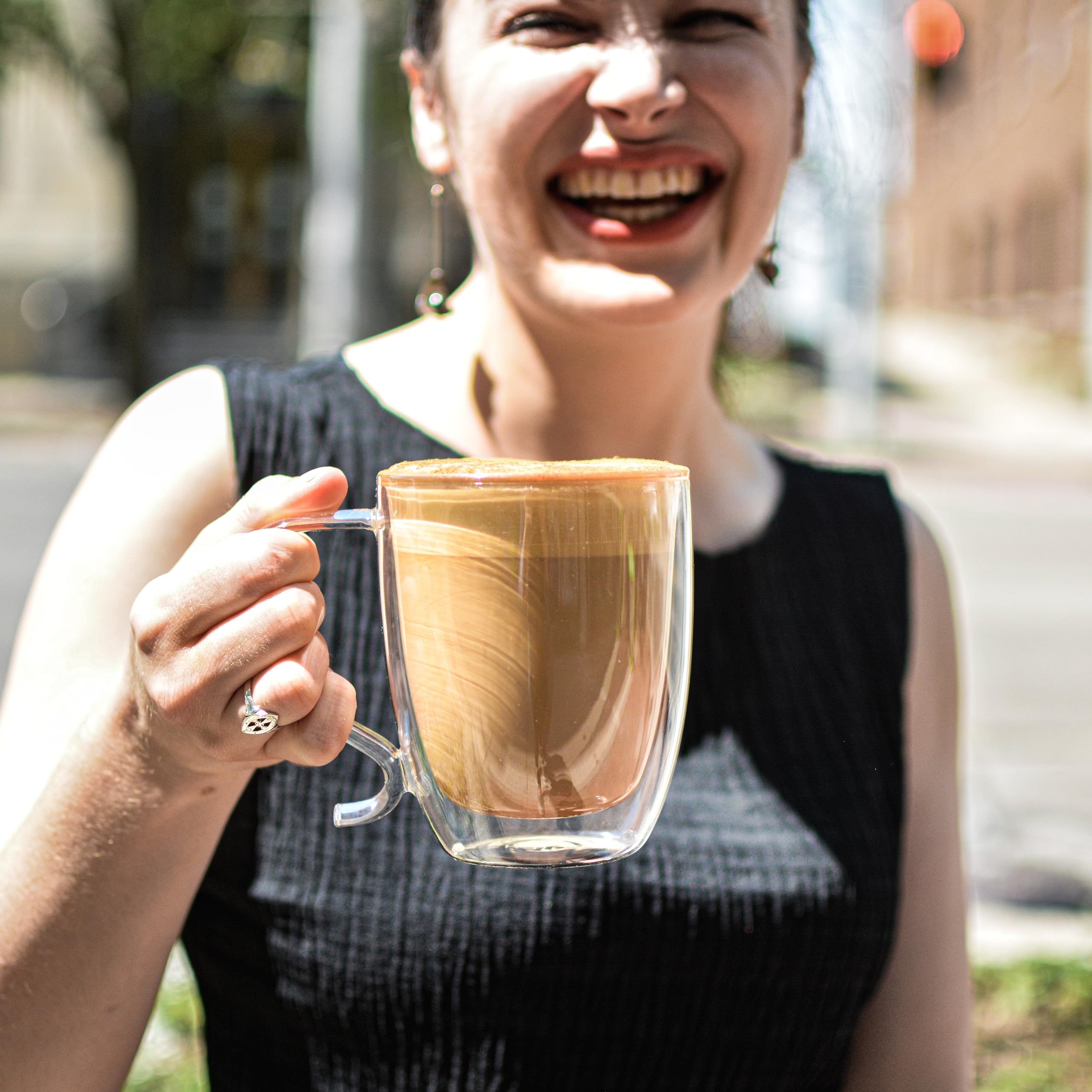 Grosche Cyprus 16 Fl. Oz Double-Wall Glass Mug Set | Espresso, Latte, Tea & More | Hot & Cold Beverages | Stylish & Aesthetic |