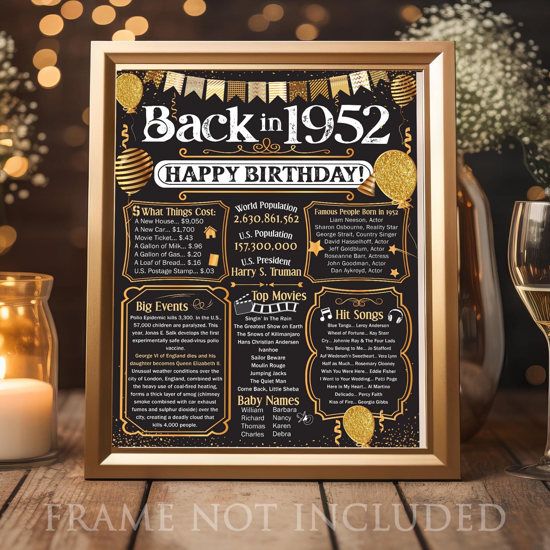 73rd Birthday Party Decorations for 73rd Birthday (Seventy-three) - Remembering The Year 1952 - Party Supplies - Gifts for Men a