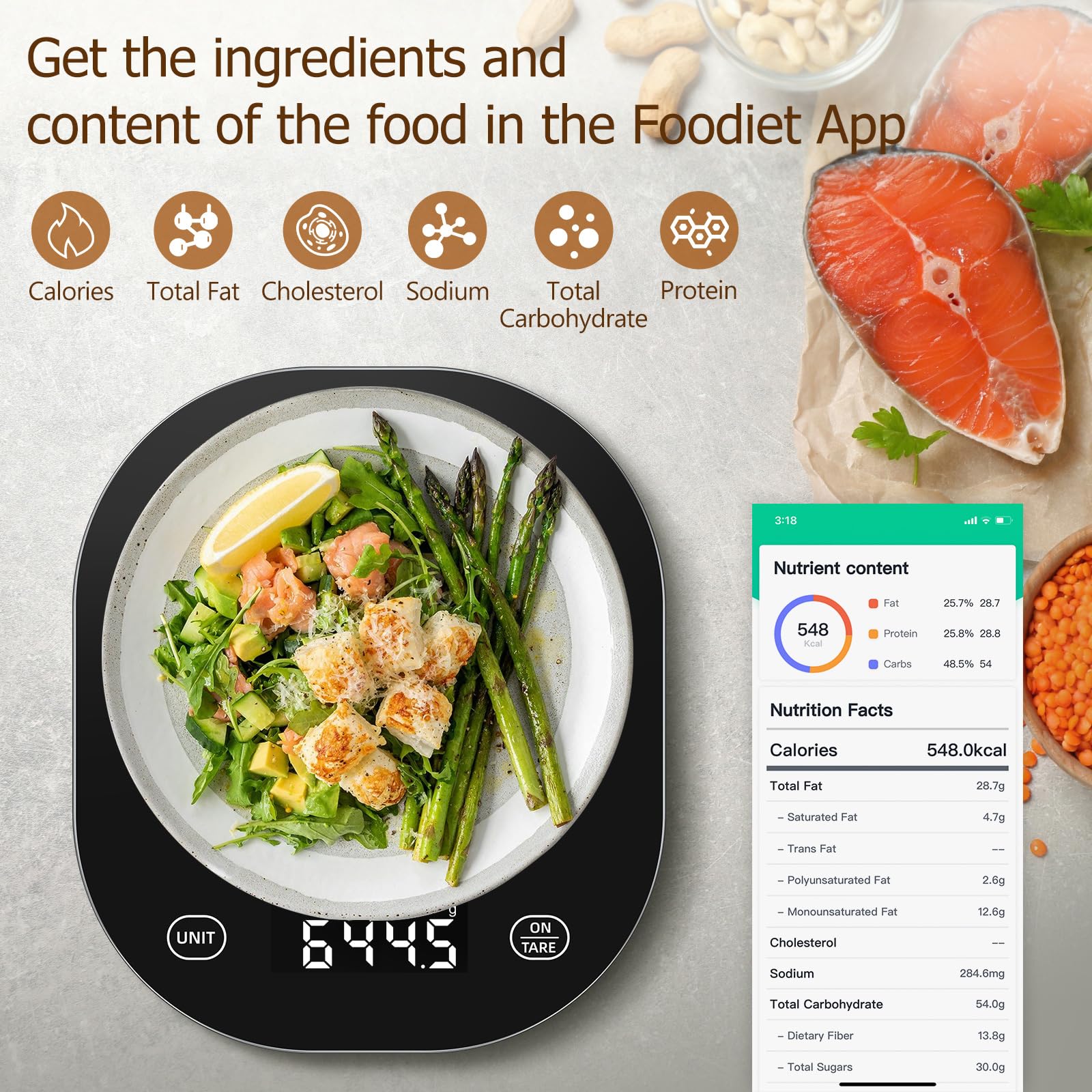 Arboleaf Food Scale, 22Lb/10Kg Digital Kitchen Scale For Food Ounces And Grams, Smart Gram Scale For Weight Loss, 0.1Oz/0.5G Sma