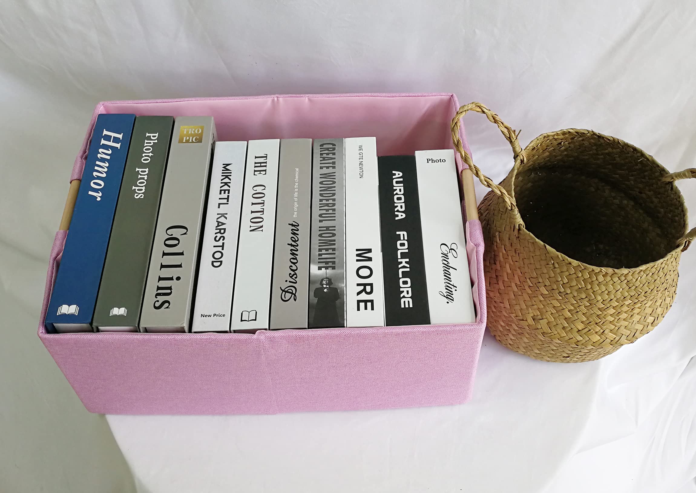 Fuuloxe Storage Bin For Shelves Rectangle Pink Closet Baskets Foldable Box With Handles Storage Bins Storage Boxes For Kids Home