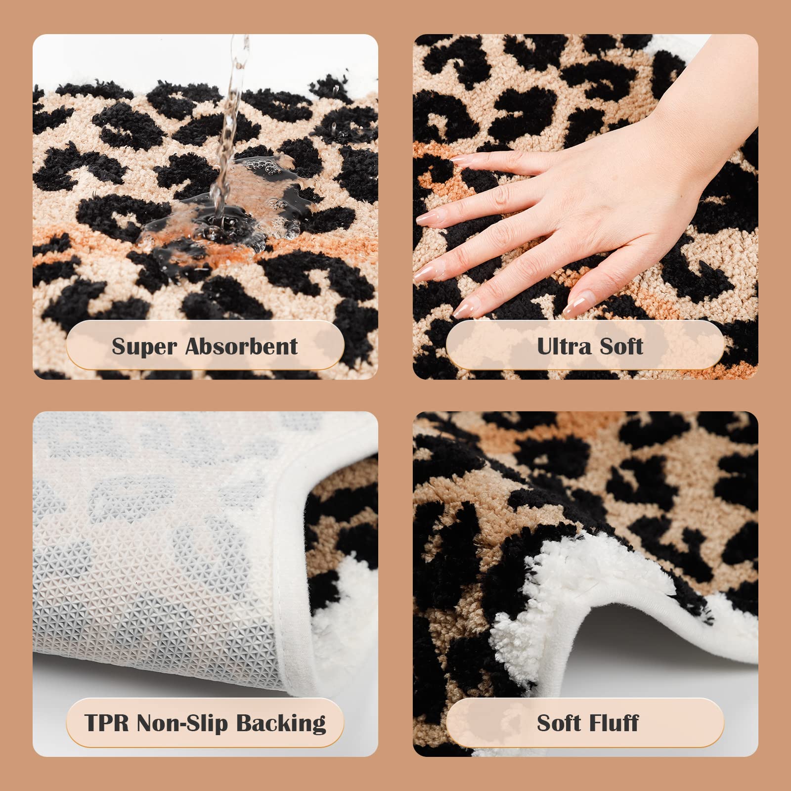 Seek4Comfortable Leopard Bathroom Rug, Cute Animals Bath Mats For Bathroom Cartoon Cheetah Shaped Door Mat Non Slip Absorbent Ba