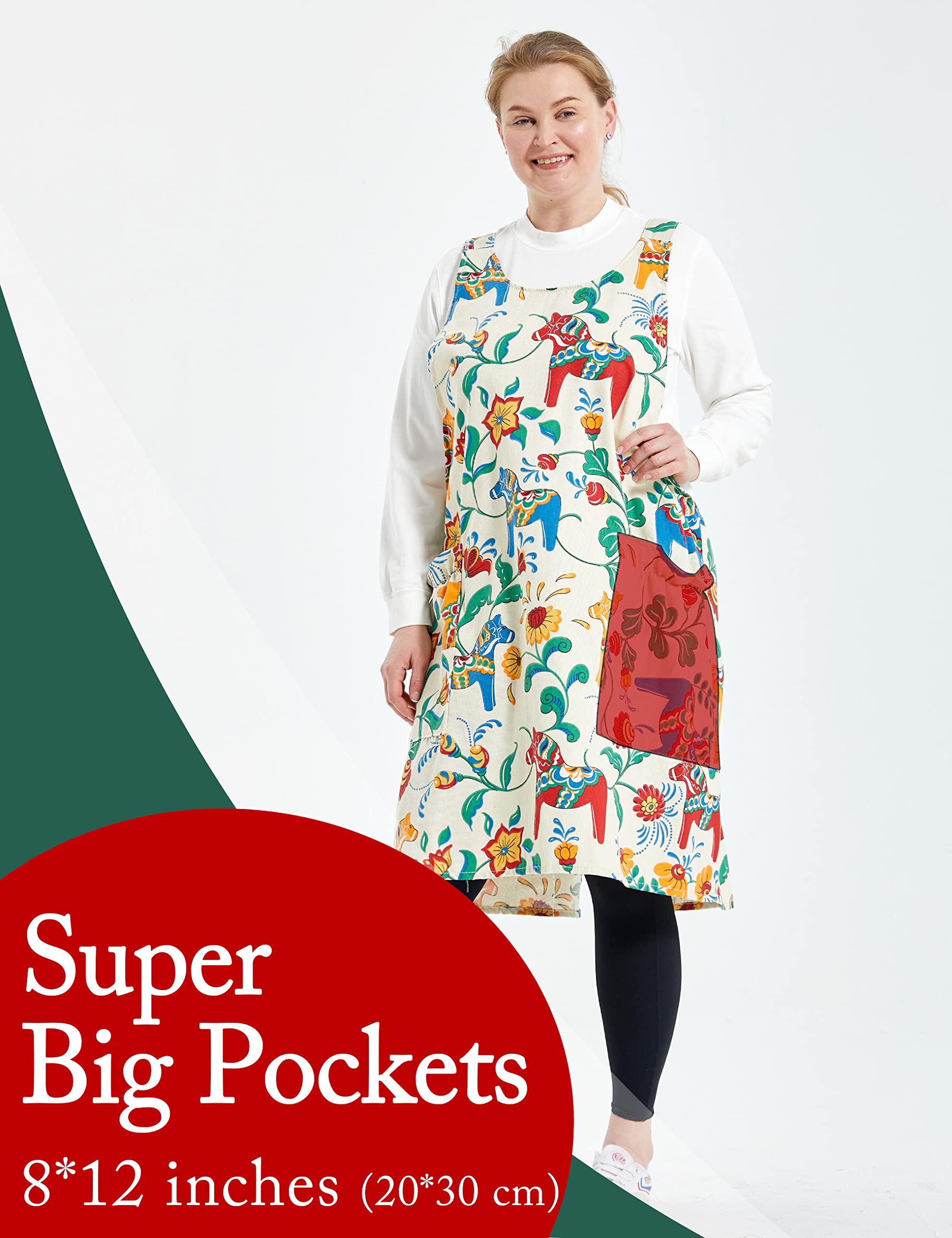 APRONNER Big Plus Size Aprons for Women with Pockets Cotton Linen Baking Kitchen Cooking Trojan Horse