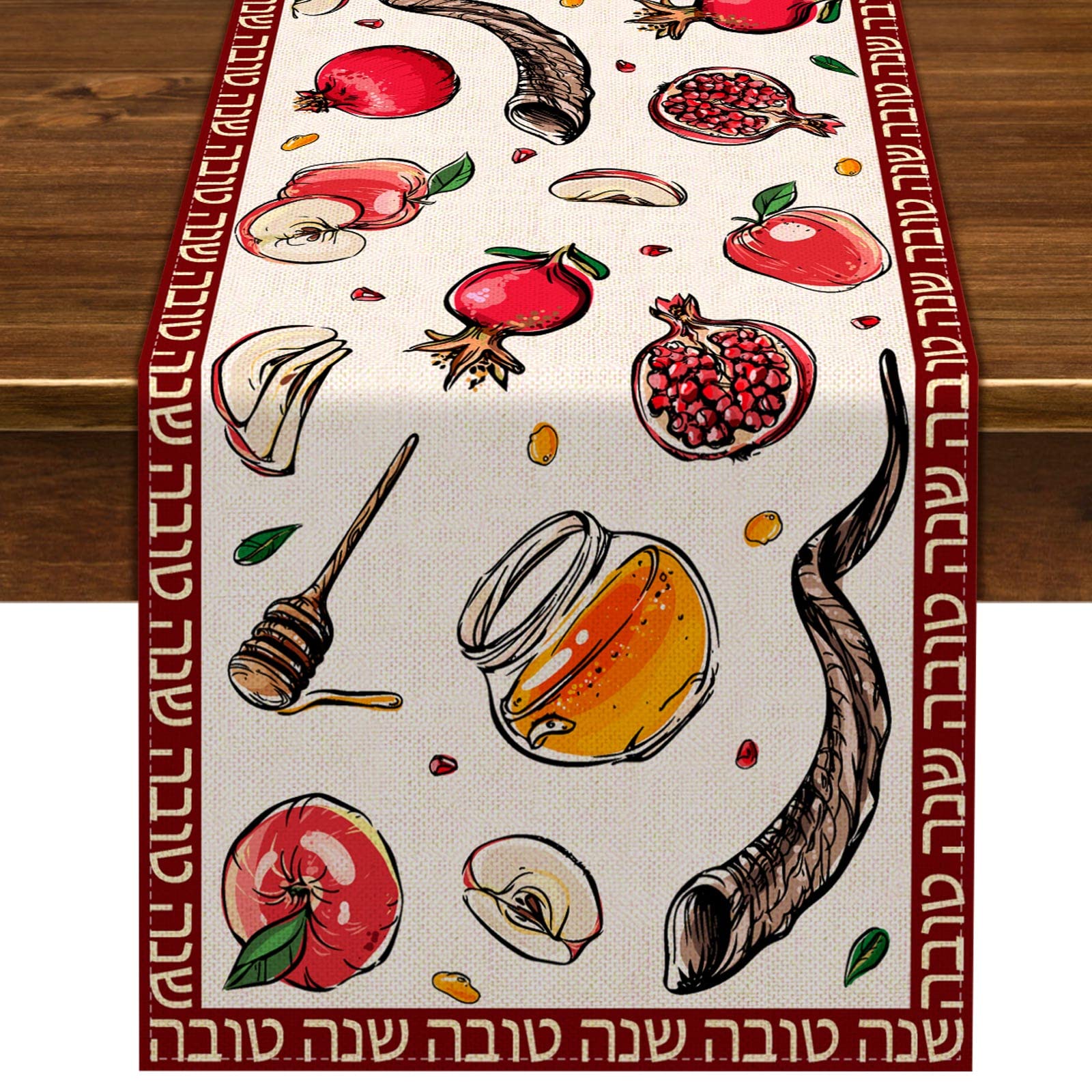 Nepnuser Shana Tova Table Runner Jewish New Year Party Supply Rosh Hashanah Decorations Home Kitchen Dining Room Linen Home Deco