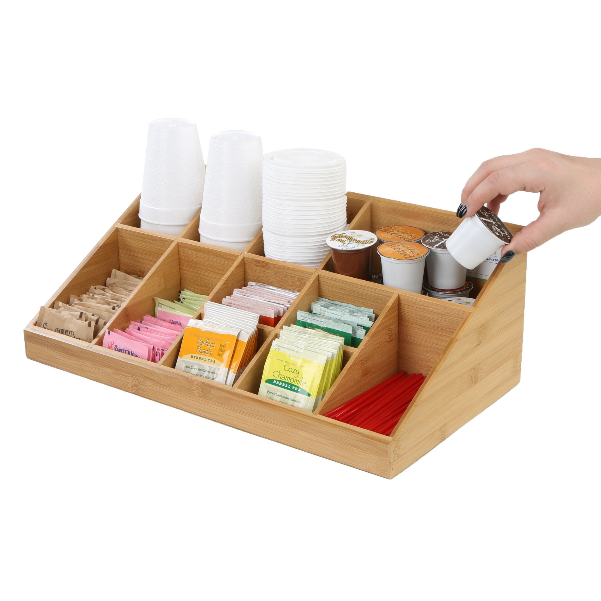 Mind Reader Condiment Station, Countertop Org, Coffee Bar Rayon From Bamboo Cup, 11 Compartment, Brown