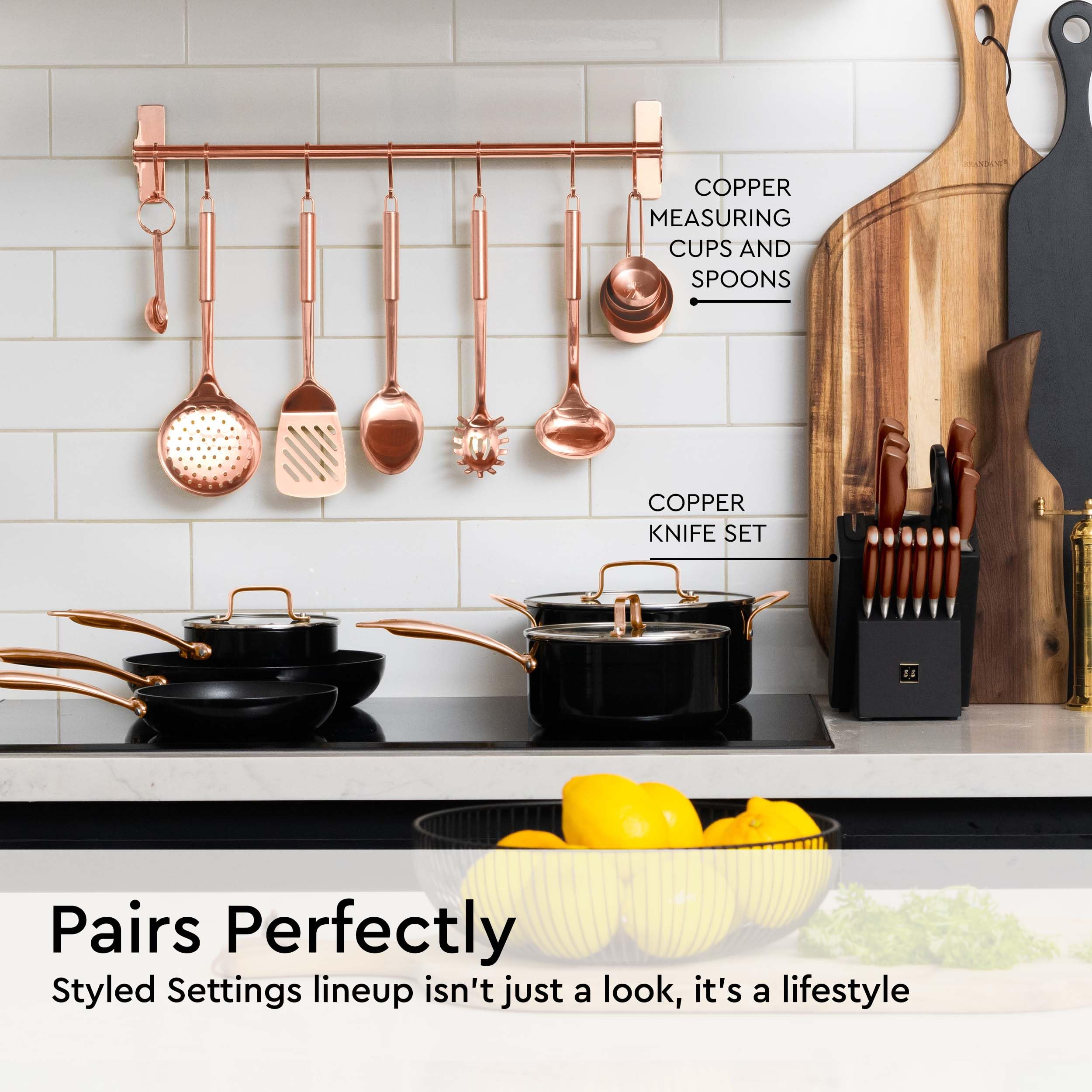 Copper Cooking Utensils For Cooking/Serving, Rose Gold Kitchen Utensils -Stainless Steel Copper Serving Utensils Set 5 Pcs-Coppe