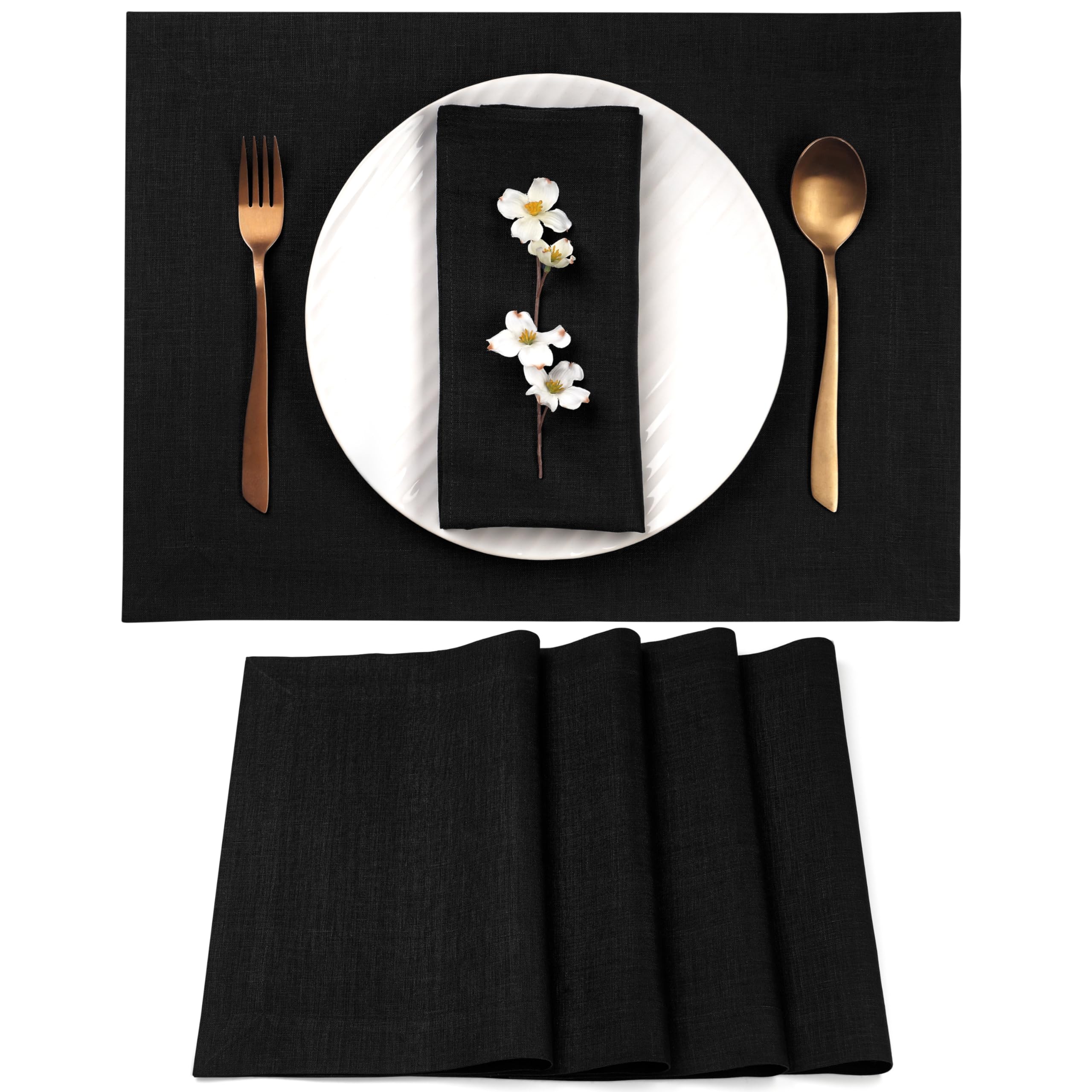 Dmoksha Halloween Placemats 14 X 19 Inch, Black Placemats Set Of 4, 100% Pure Linen Hemmed Cloth Placemats, Perfect For Thanksgi