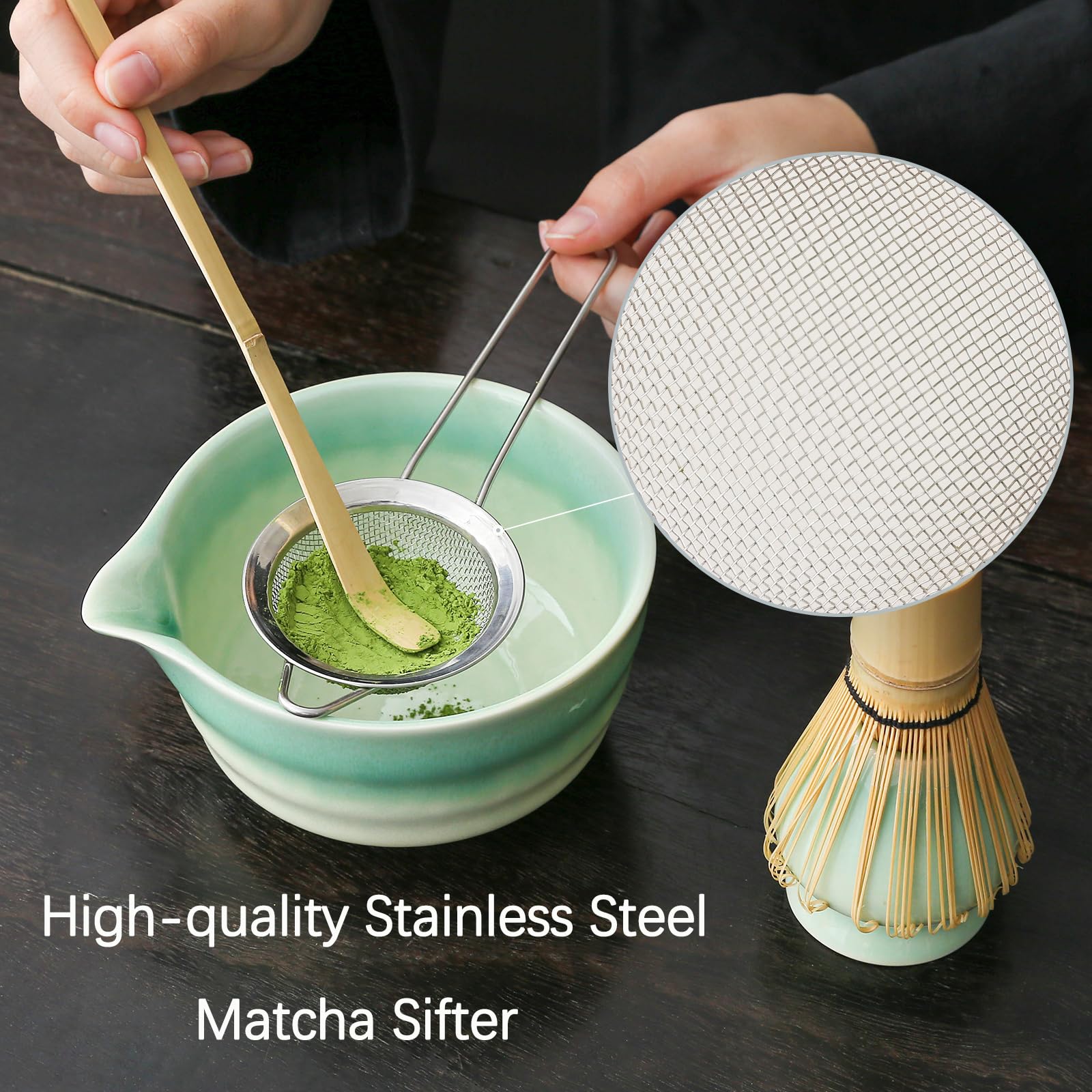 Buucup Japanese Matcha Set, Matcha Bowl With Spout, Matcha Whisk And Holder, Bamboo Matcha Scoop And Stainless Steel Sifter - 5