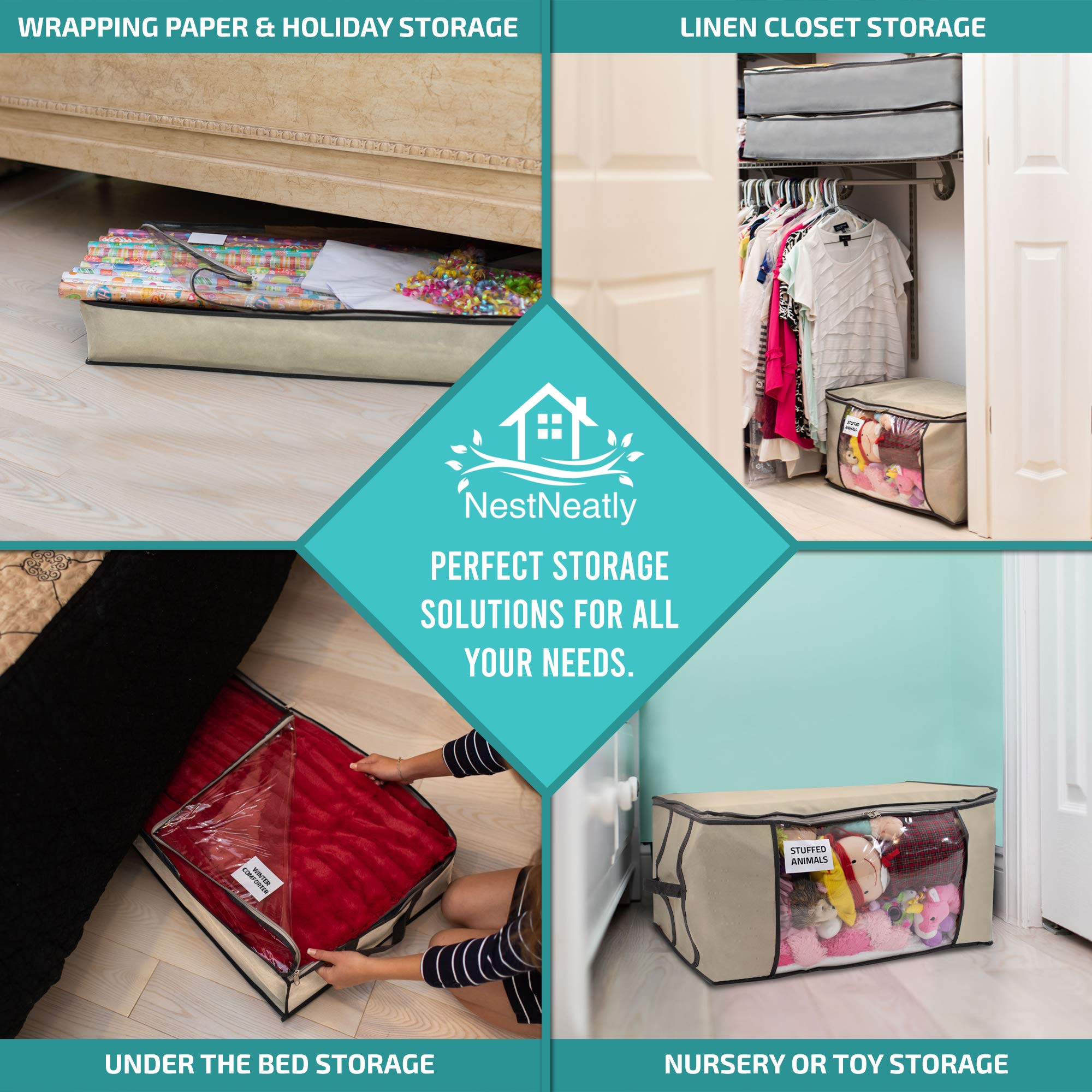 Underbed Storage Bag 2 Large Under-the-Bed Storage Containers and Organizer Bin Reinforced Handles Metal Zipper Foldable Under-B
