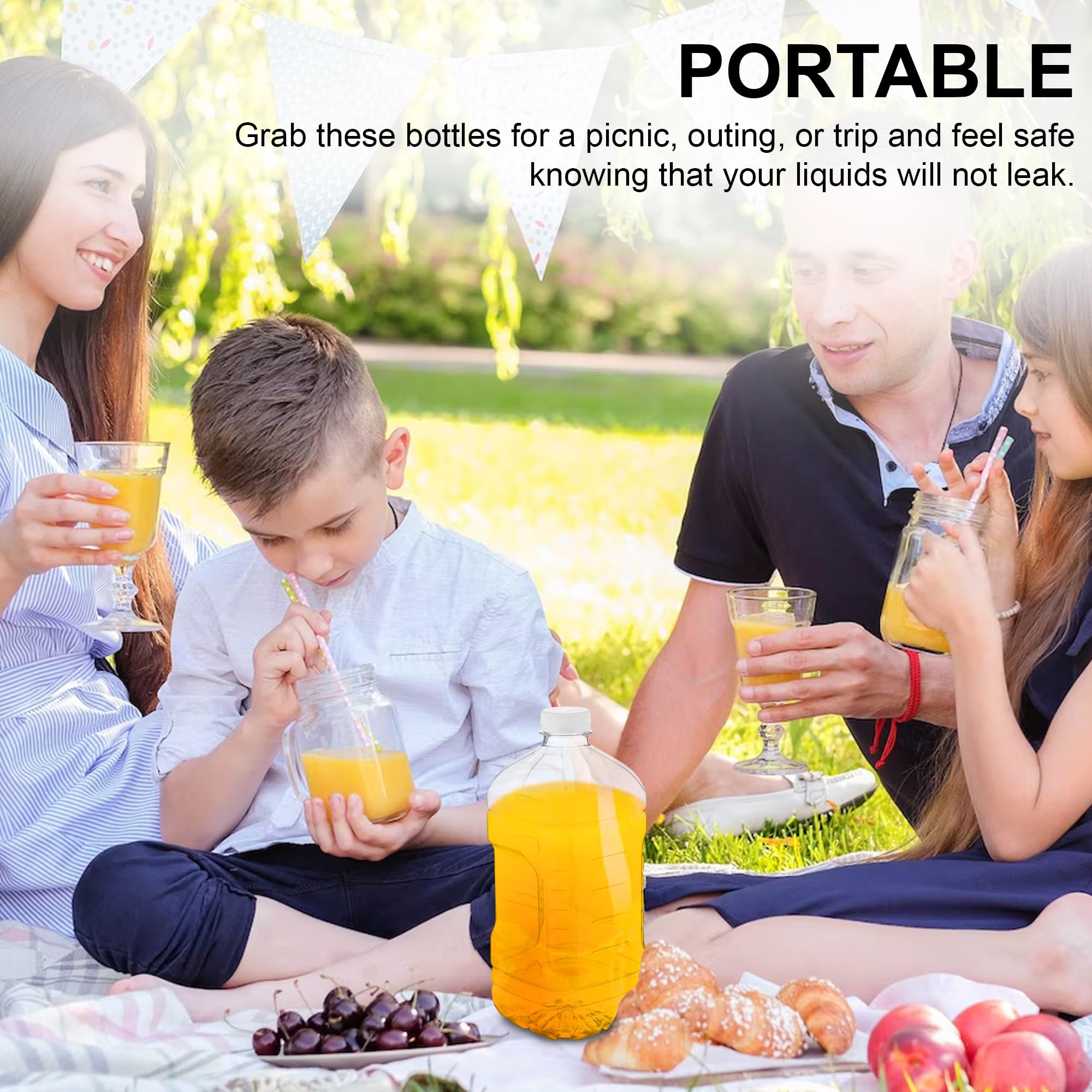 Mt Products 64 Oz Empty Clear Pet Plastic Juice Bottles With Tamper Evident Caps Set Of 4 Bottles And 4 Caps - Made In The Usa