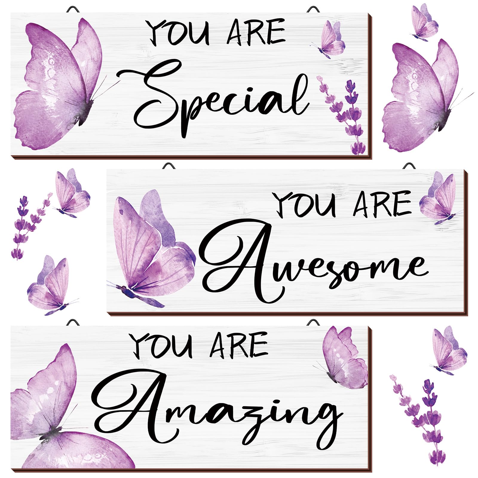 Geelin 3 Pcs Butterfly Wooden Hanging Wall Art Positive Quotes Butterfly Wall Art Prints With Butterfly For Inspirational Word S