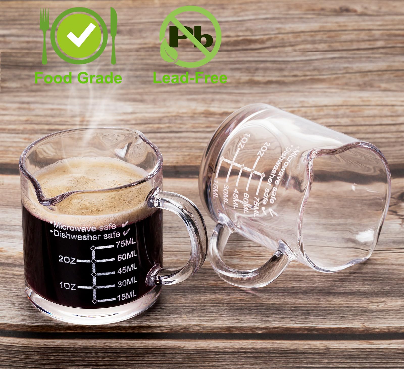 Ackers Etched Scale Espresso Cup With Handle, Thickened Bottom And Wall, Double V-Shaped Spout,2.5Oz Milk Frothing Pitcher,75Ml