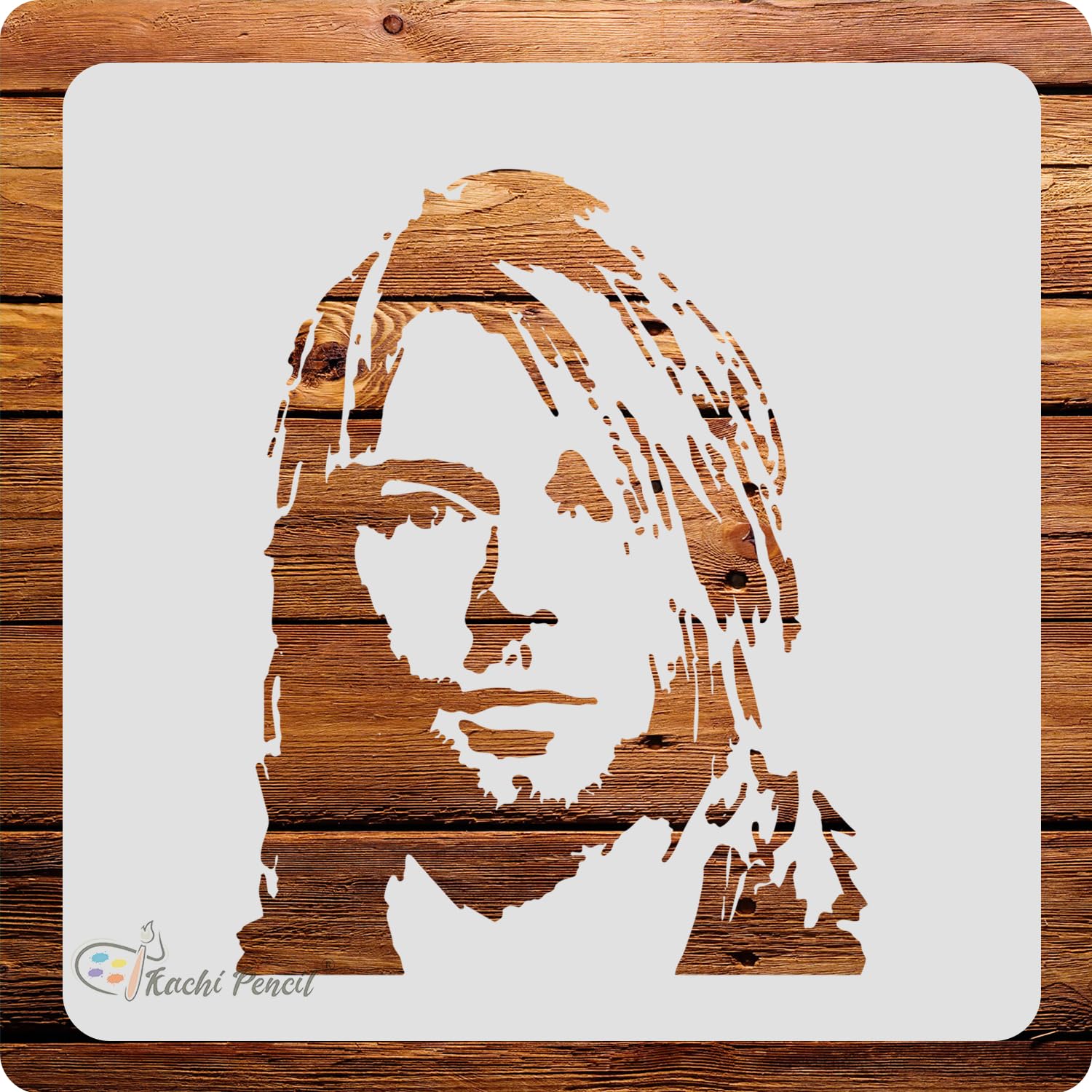 Kachi Pencil Kurt Cobain Stencil for Craft Painting, Scrapbooking |, Size 6 x 6 inch Reusable Stencils for Painting on Wall, Fab