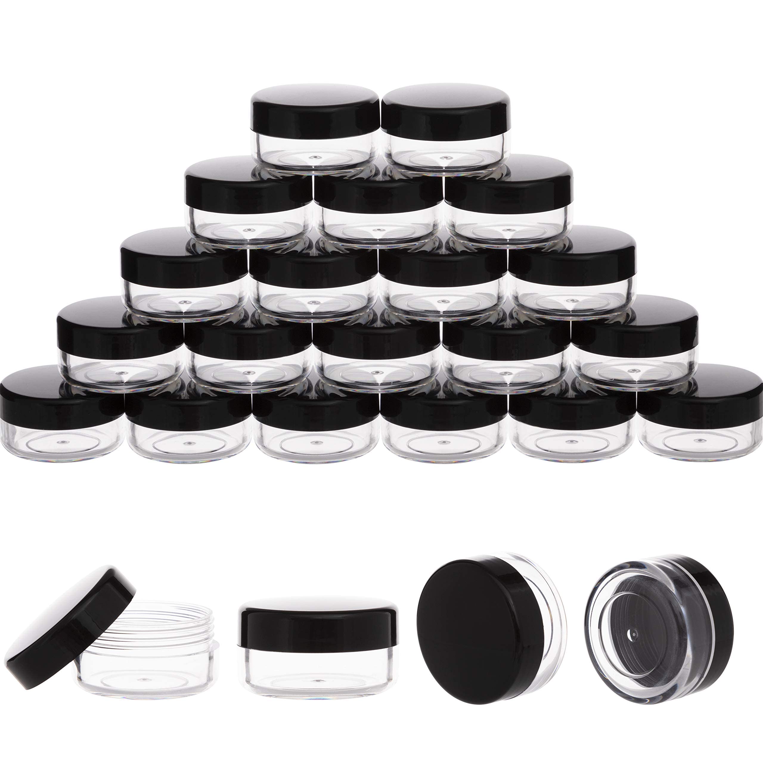 100 Pieces 10 Gram Sample Containers With Lids, Black Sample Jars, Bpa Free Tiny Cosmetic Containers For Makeup, Lotion, Eye Sha
