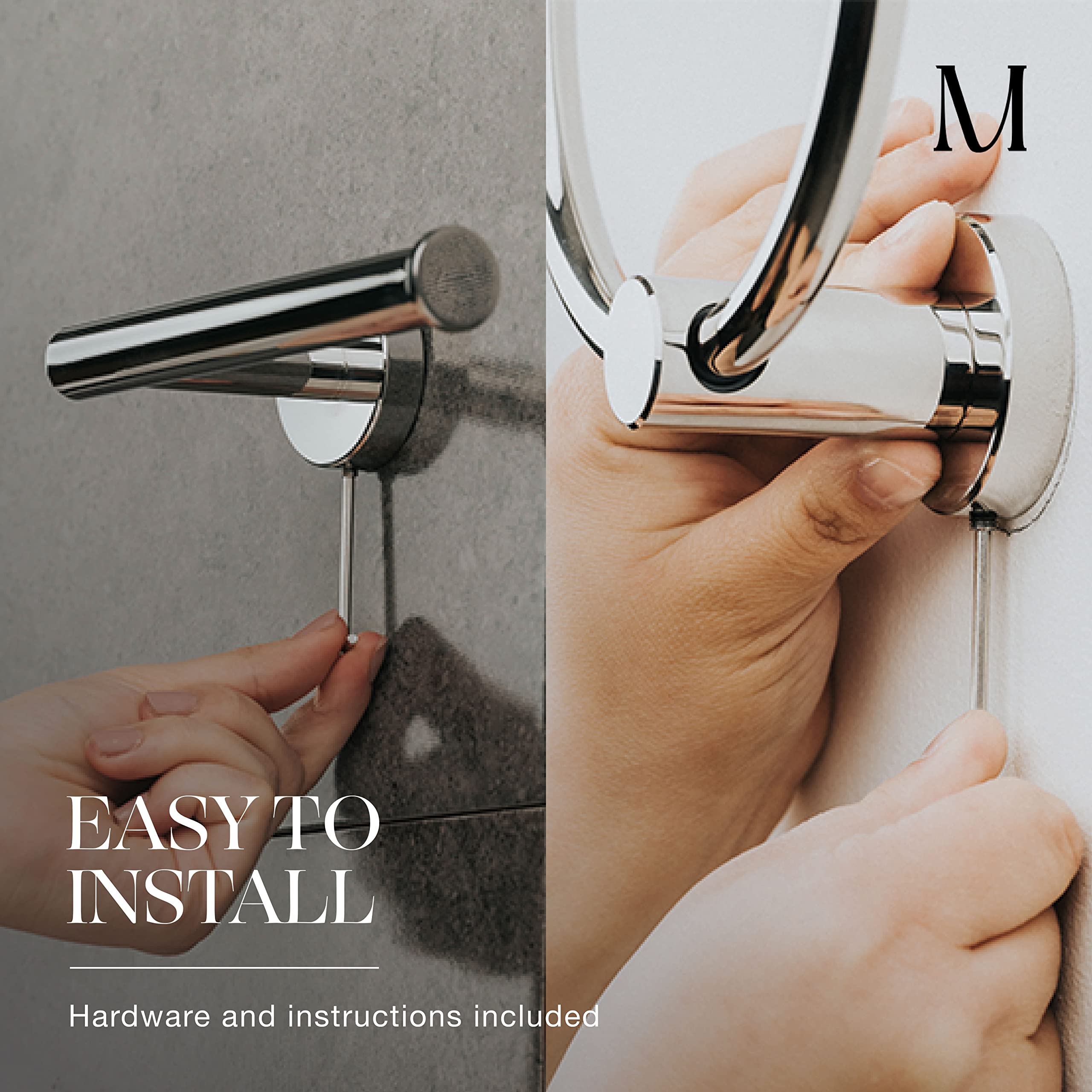 Marmolux Acc 2 PCS Chrome Bathroom Hardware Set - Hand Towel Holder for Bathroom Wall + Toilet Paper Holder Wall Mount | Towel Holder Hanger Rack Stainless Steel Bathroom Set