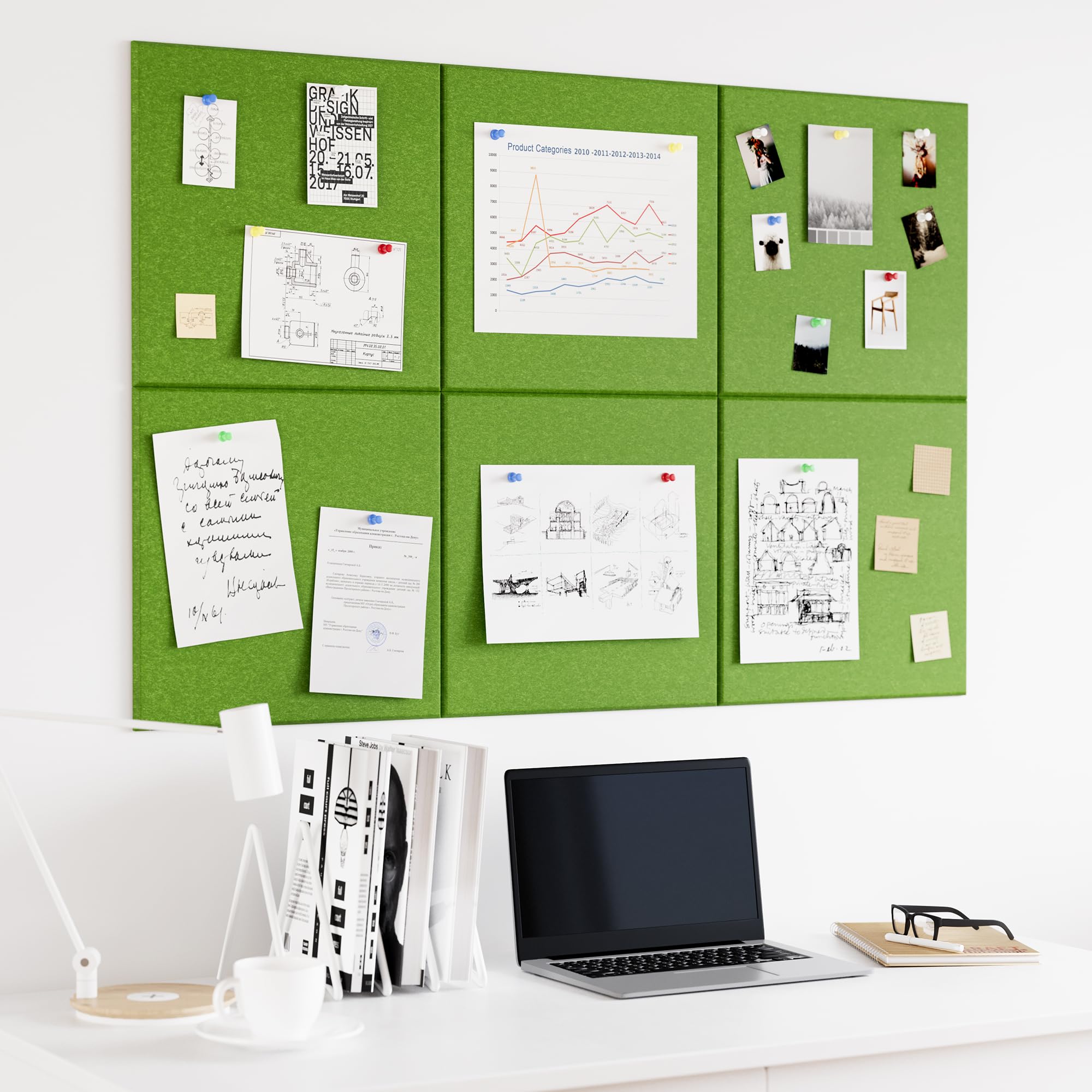 Neatsure Large Cork Board for Wall, 36 x 24 Bulletin Board with Pushpins, 6 Panels Felt Tiles Tack Push Pin Board for Office, Fo