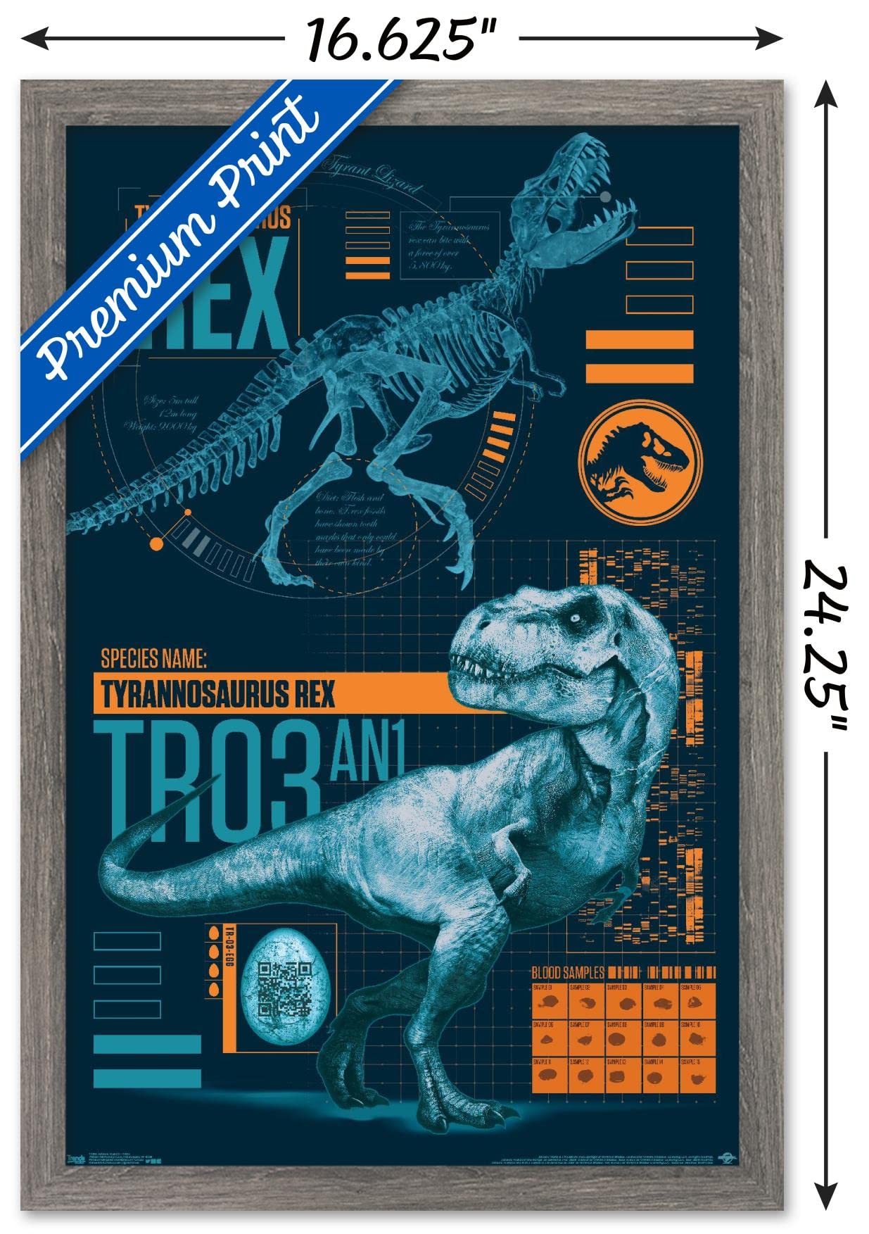 Trends International Jurassic World: Fallen Kingdom - T-Rex Wall Poster, 14.725'' X 22.375'', Barnwood Framed Version