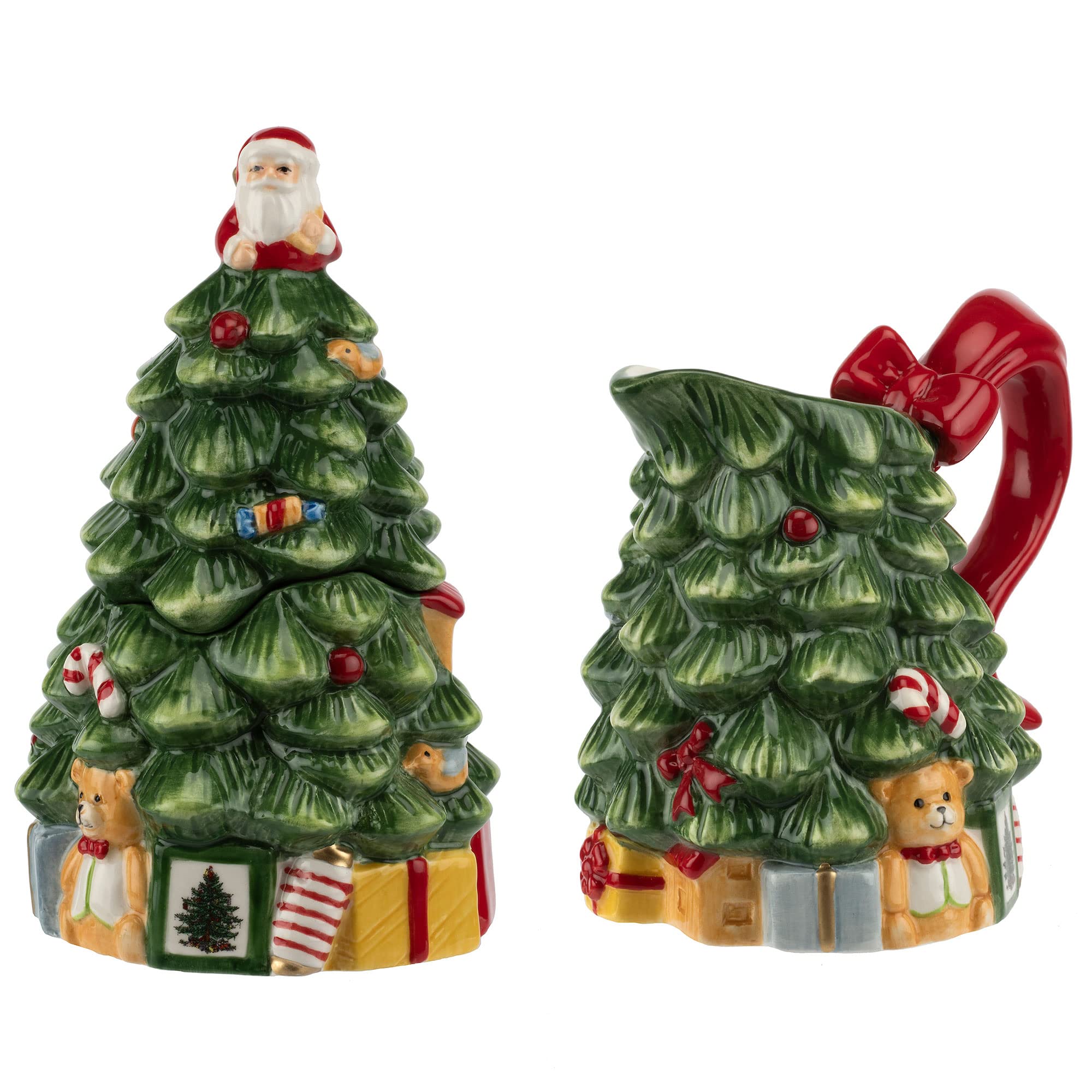 Spode Christmas Tree Sugar And Creamer Set | Set Of Figural Tree Creamer Jug And Sugar Jar | Made Of Fine Dolomite | 7.4-Ounce C