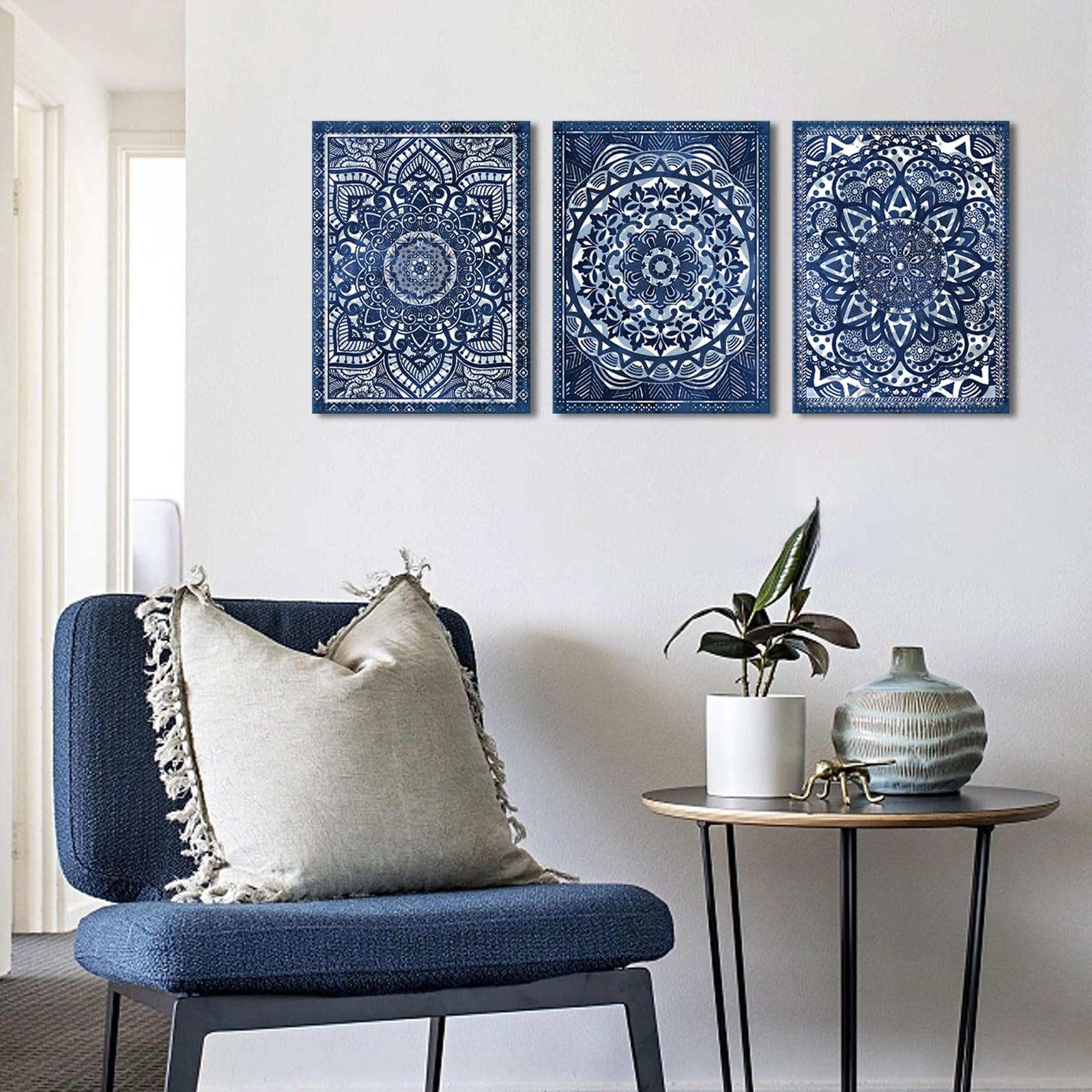 Mofutinpo Navy Blue Wall Decor with Talavera  Mandala  and Moroccan Art Prints - Vintage Wall Art for Bohemian  and Mexican Decor - Elegant Artistic Wall Decorations for Home