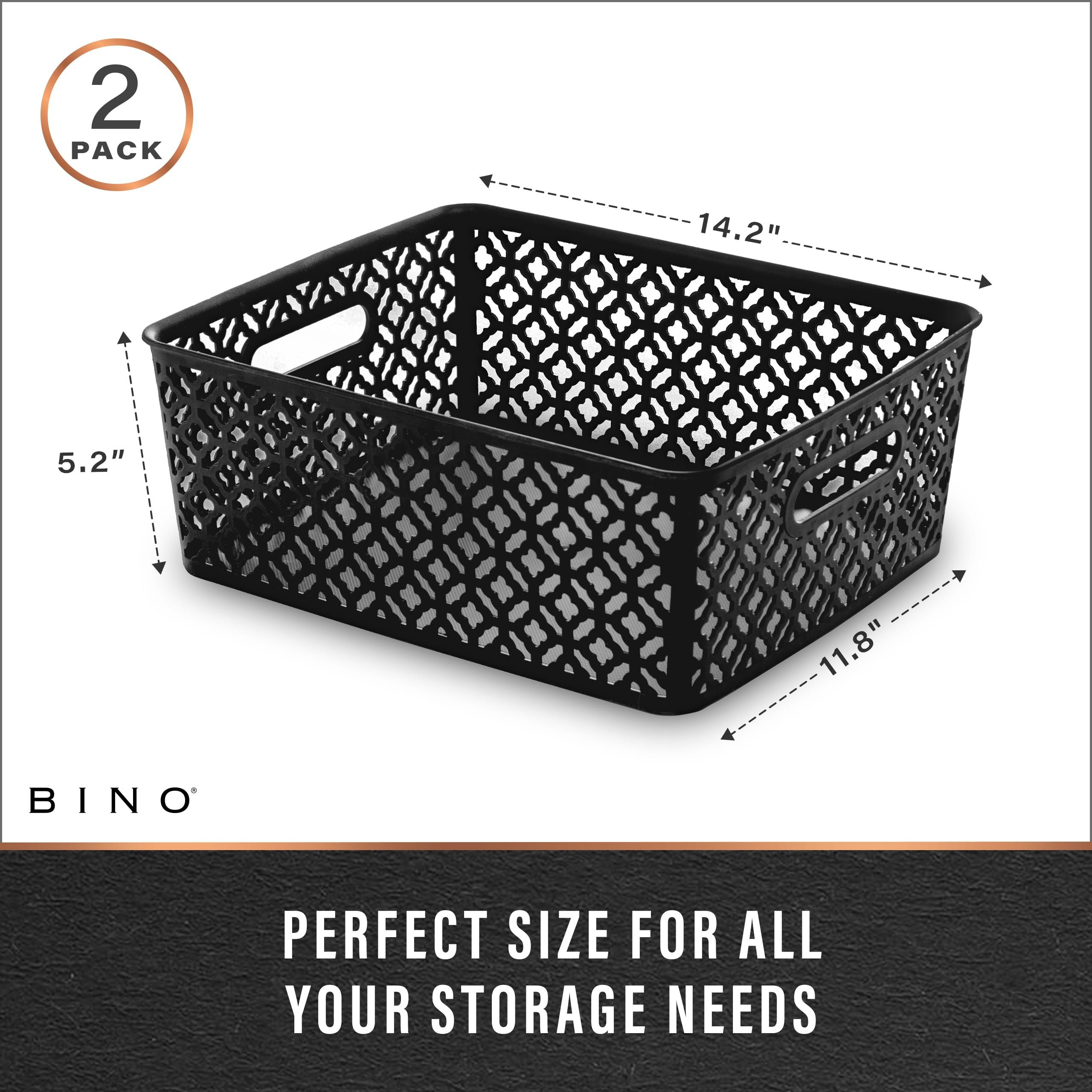 Bino L Plastic Storage Baskets, Large - White | The Blossom Collection L Multi-Use Organizer Bin L Built-In Handles L Plastic Wo