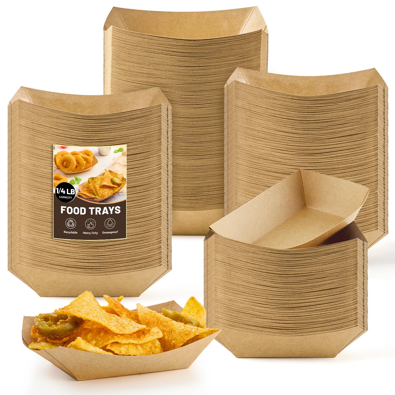 ZORRITA 1/4 Lb Mini Paper Food Trays, 100 Pack Disposable Small Food Boats Bulk Brown Kraft Paper Serving Baskets for Individual