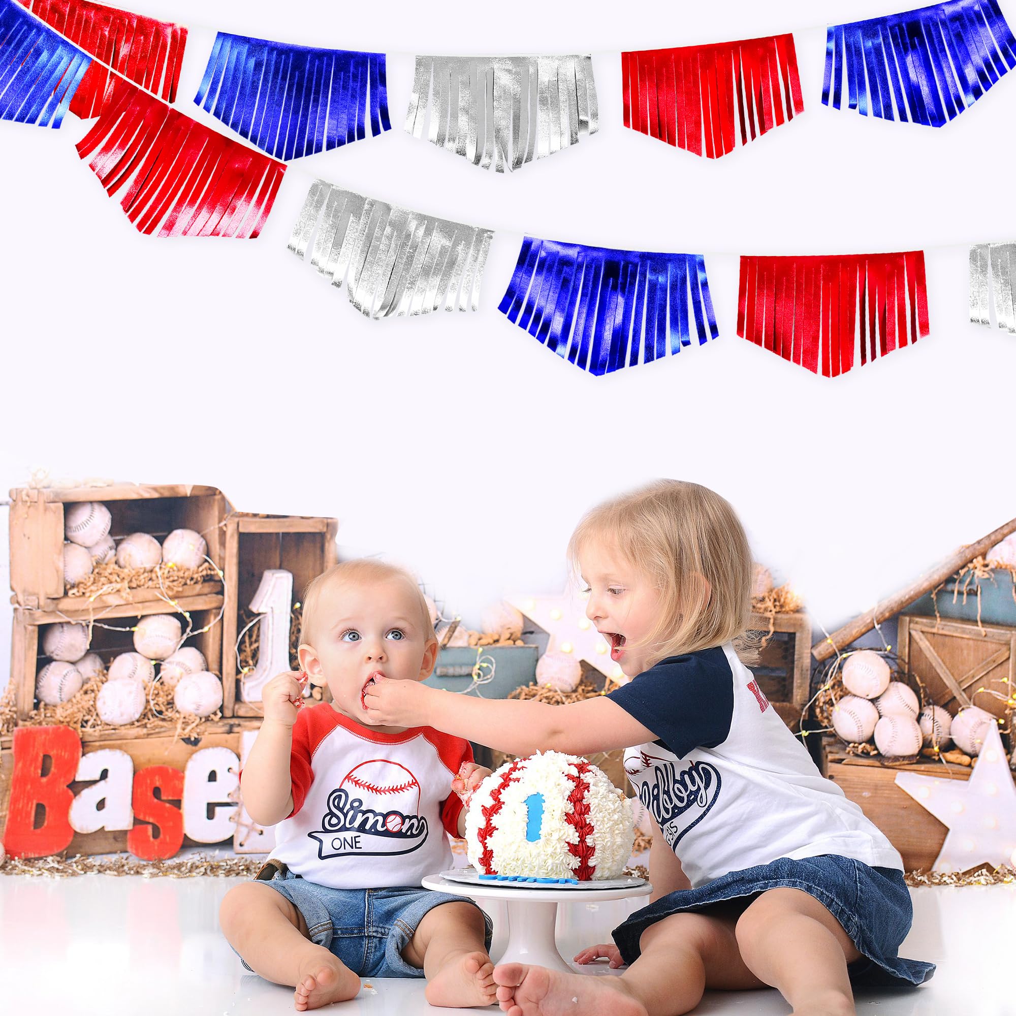 Blue Red Silver Tassel Banner Metallic Fabric Pennant Bunting Flag For 4Th Of July American Usa National Day Patriotic Veterans