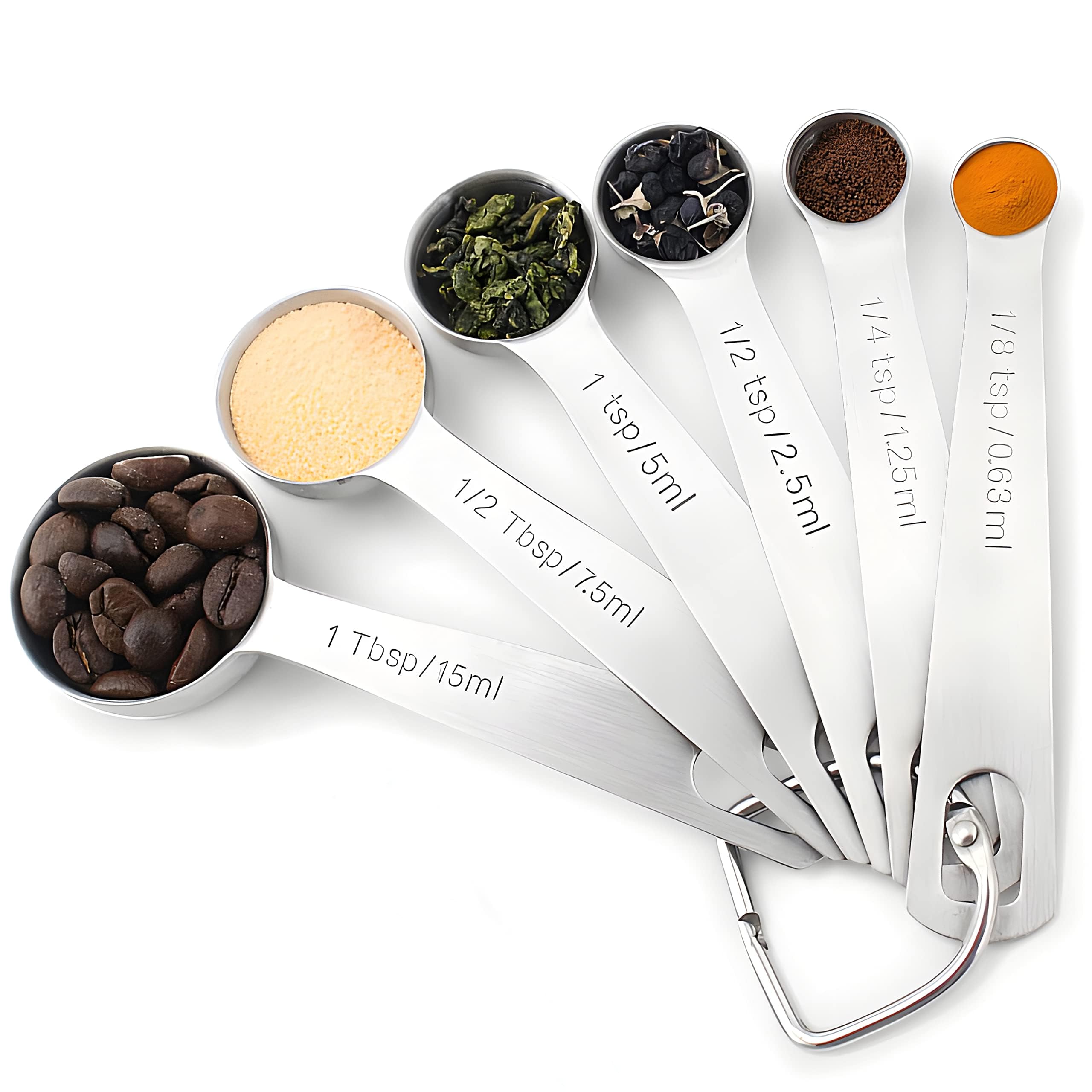Uirio Measuring Spoons Set Stainless Steel - Set Of 6 Stacking Metal Small Teaspoons Tablespoons - 1/8 Tsp, 1/4 Tsp, 1/2 Tsp, 1