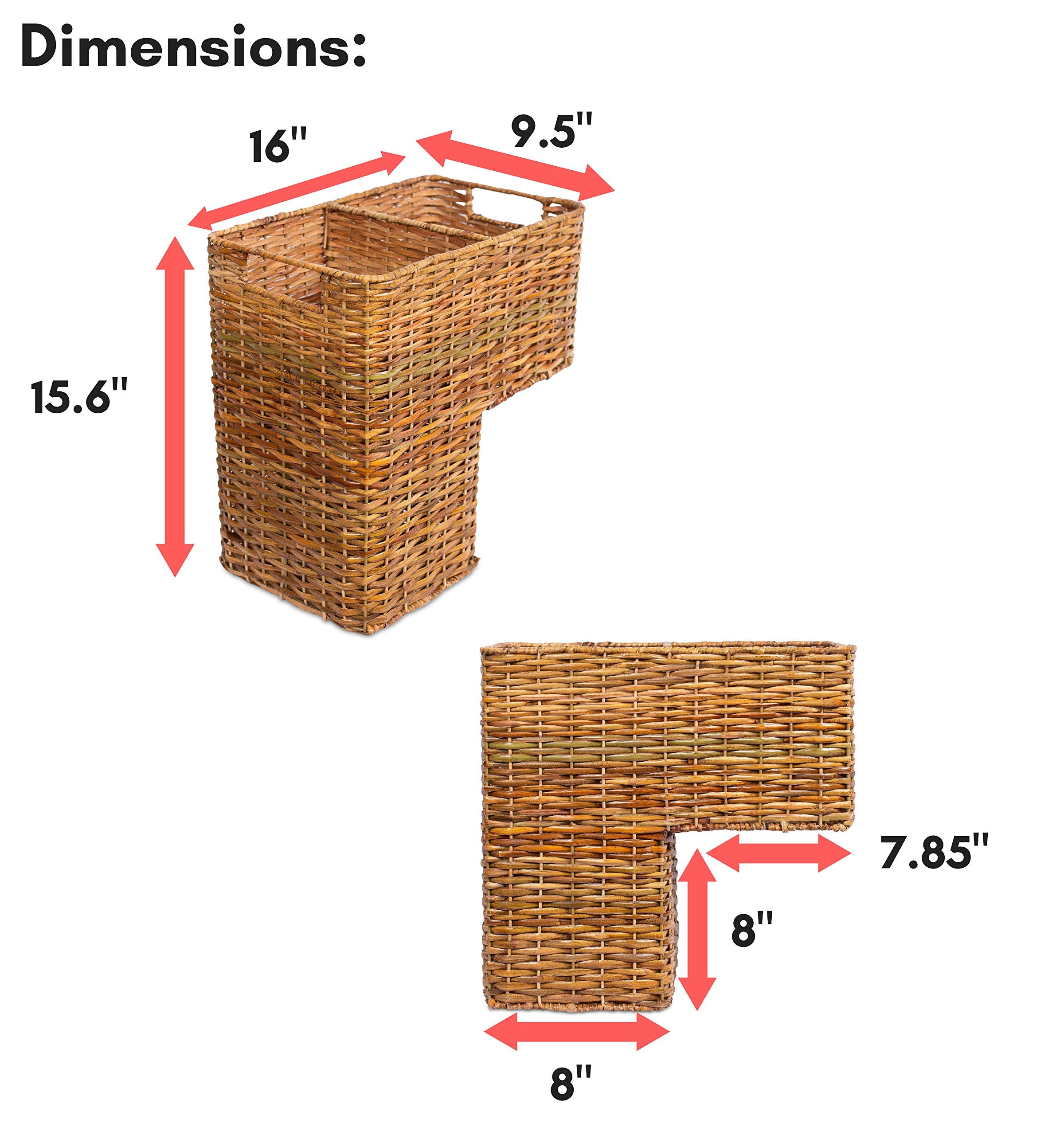 Birdrock Home Stair Basket For Staircases - Wicker Woven Storage Bin For Stairs - Natural Brown Organizer Baskets - Cut Out Hand