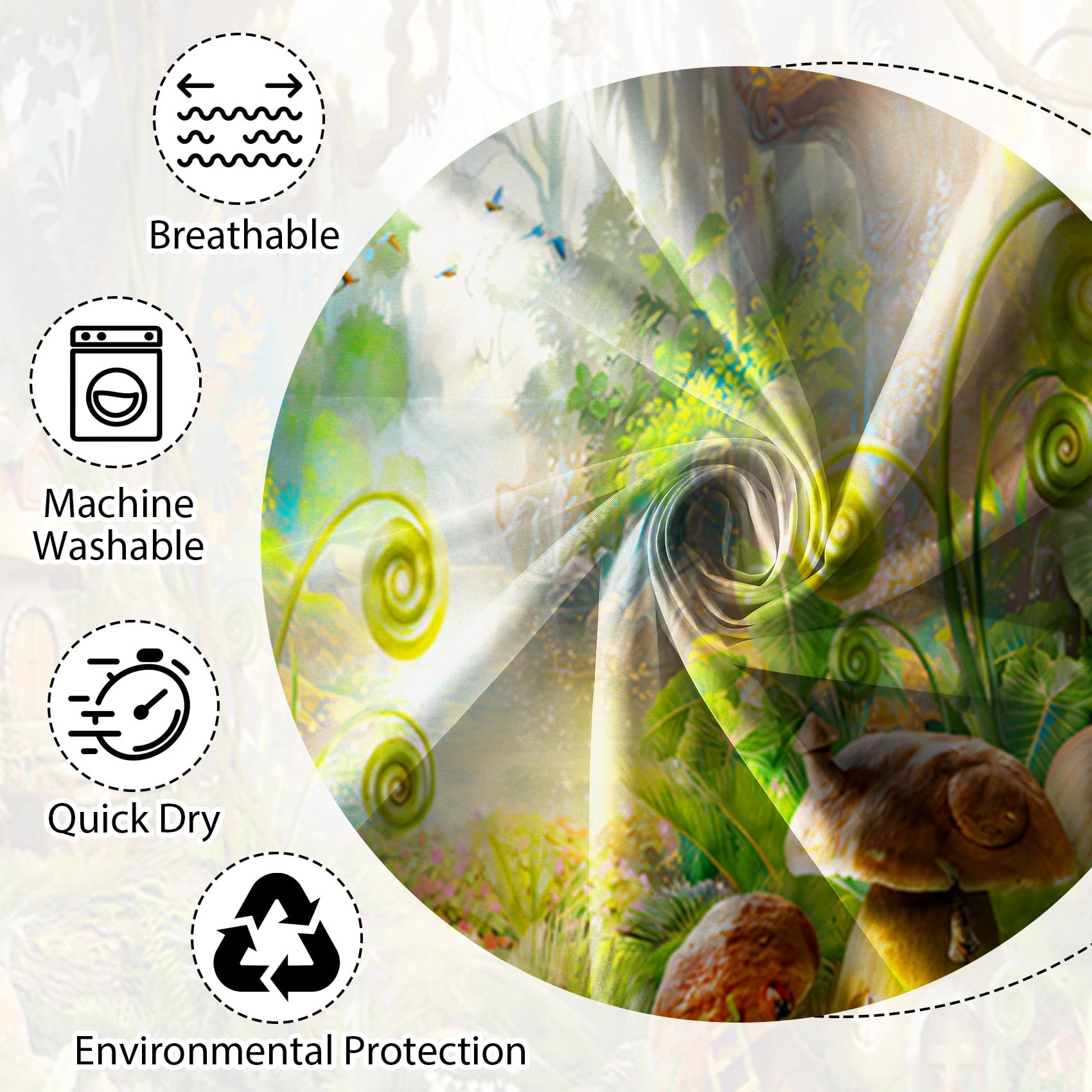Renaiss 72X72 Inches Enchanted Forest Shower Curtain For Bathroom Fairy Tales Fantasy Mushroom Wonderland Jungle Fabric Shower C