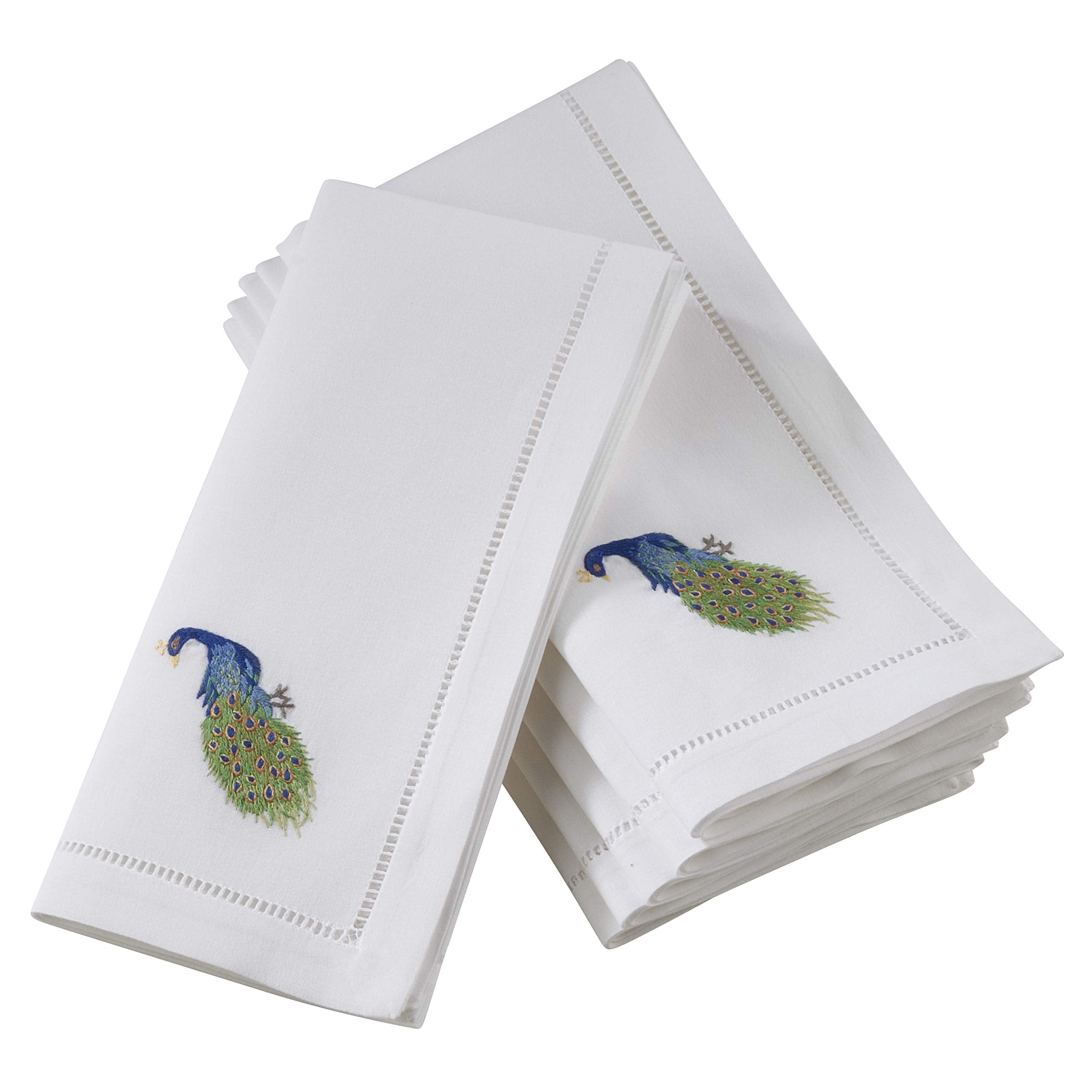 Saro Lifestyle Embroidered Peacock Table Napkin With Hemstitch Design (Set Of 6)