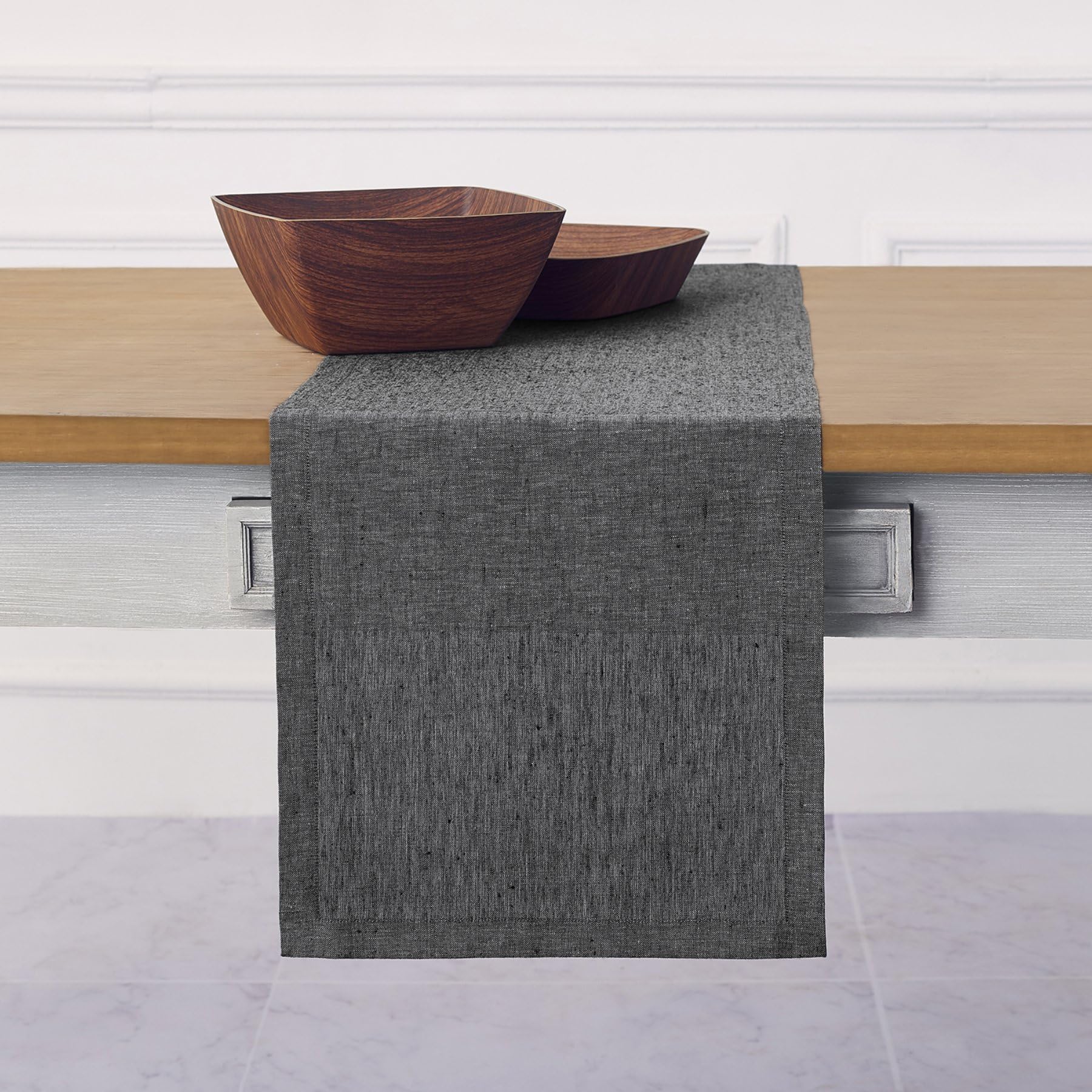 Solino Home Linen Table Runner 90 Inches Long - 100% Pure Linen Charcoal Grey Table Runner 14 X 90 Inch - Machine Washable Dinin