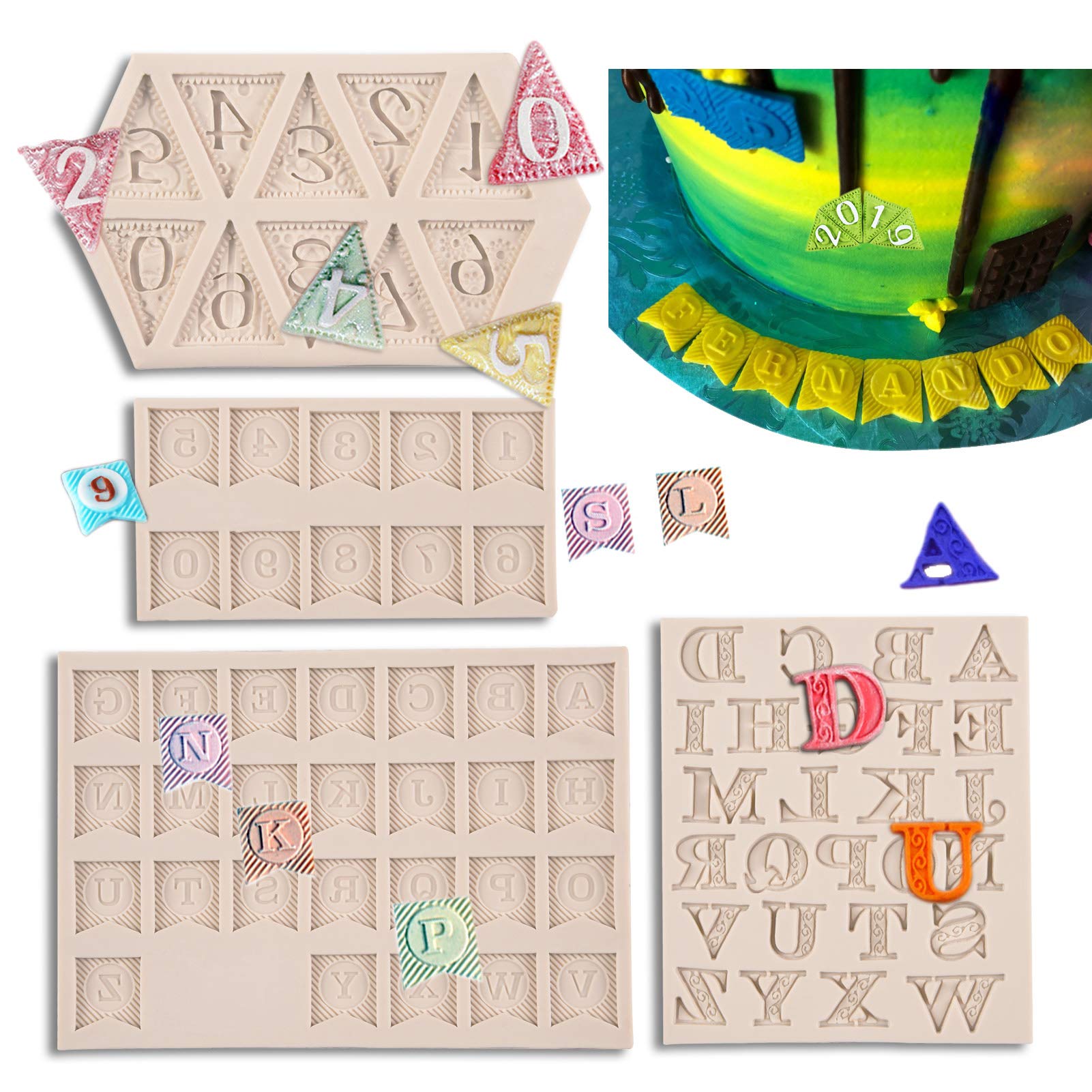 Letter Fondant Molds (4 Pack) Number Alphabet Silicone Chocolate Mold For Baby Shower Cake Cupcake Decorating Sugarcraft Candy C