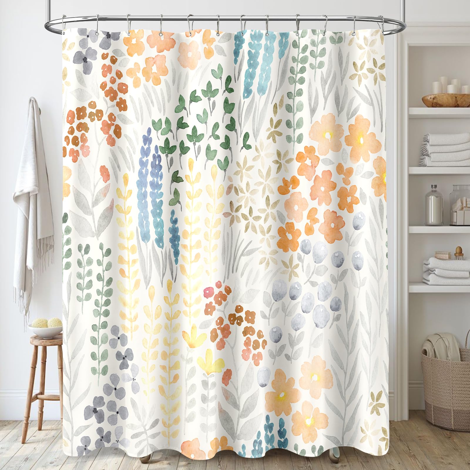 Mayzus Extra Long Shower Curtain 72 X 96 Inch, Floor To Ceiling X-Long Tall Cute Floral Shower Curtain For Bathroom, Orange Wild