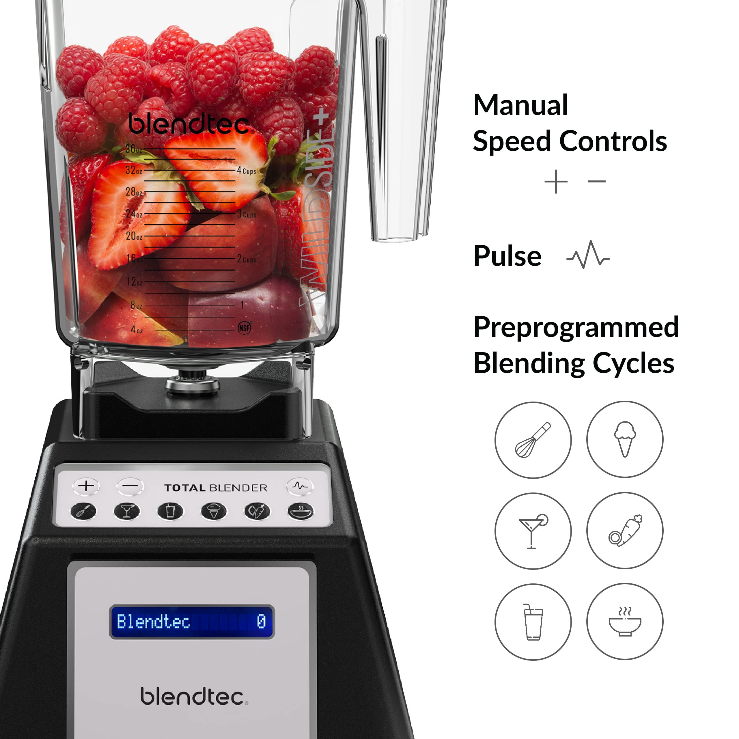 Blendtec Total Classic Original Blender, 90 Oz Wildside+ Jar, 24 Oz Twister Jar, And Spectacula Spatula - Black